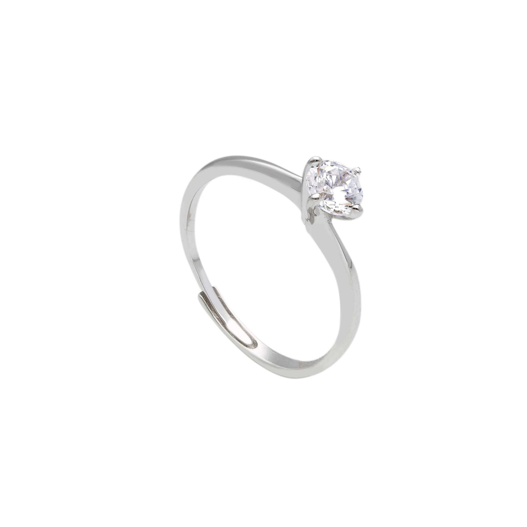 Anello solitario in argento 925 con zircone bianco misura L regolabile ORO&CO 925 - ORO&CO 925