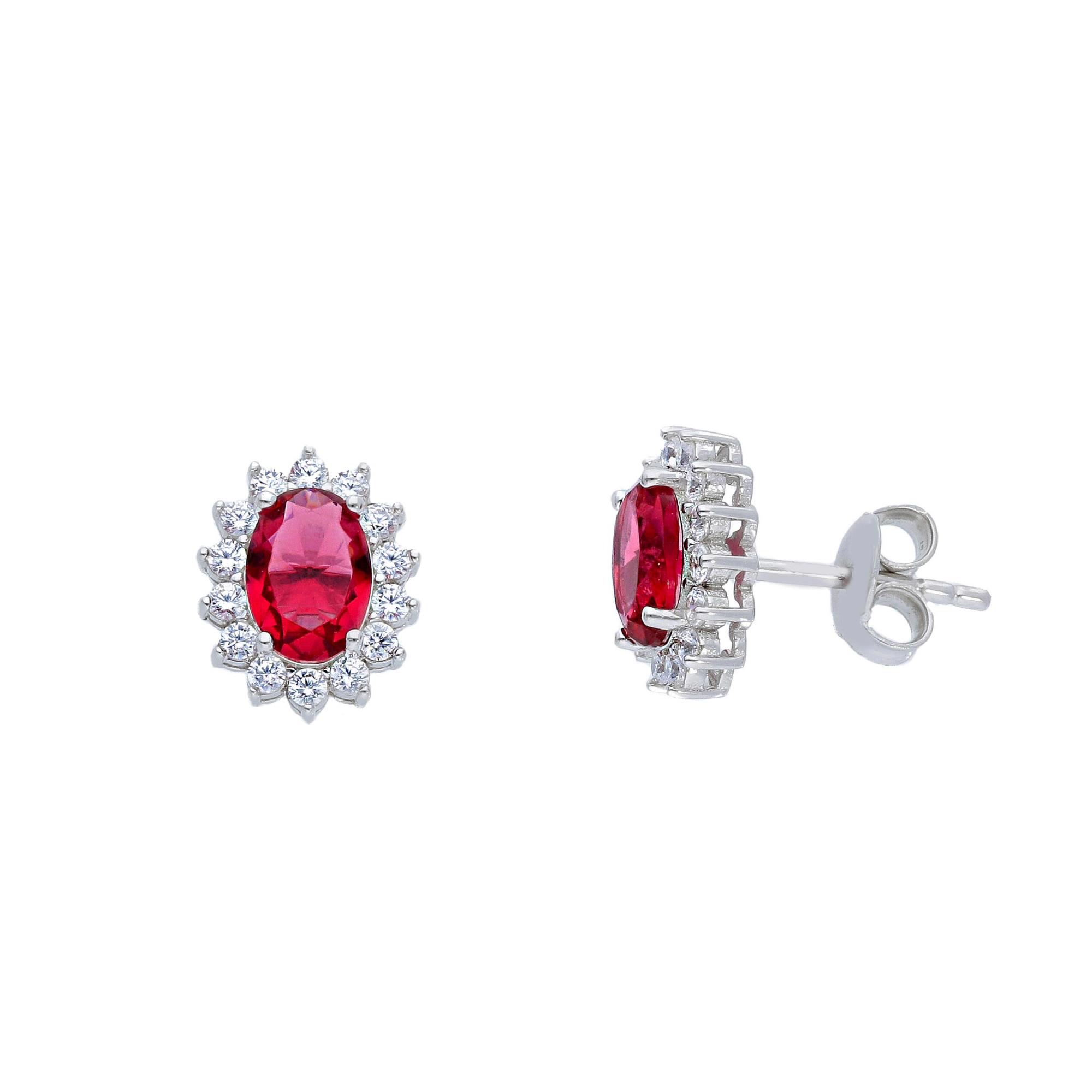 Silver earrings with red and white zircons - ORO&CO 925