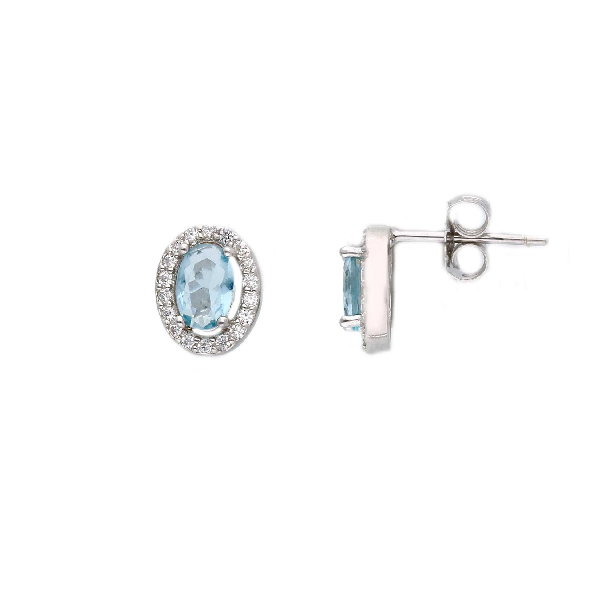 Pendientes de bot&oacute;n en plata con circonita azul ORO&CO 925 - ORO&CO 925