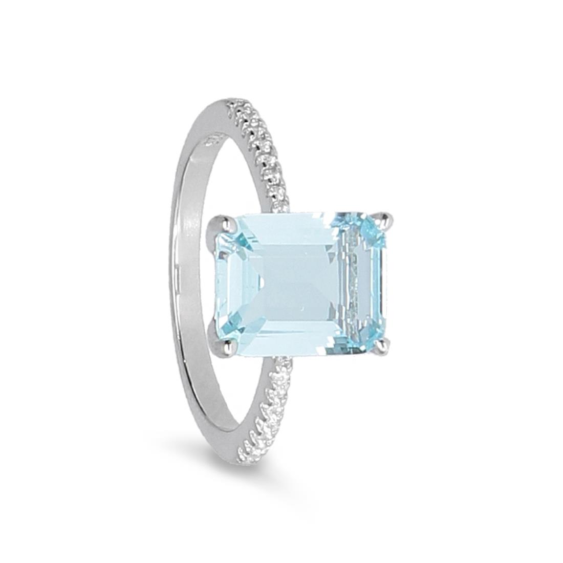 Anillo de plata con circonita azul. - LUXURY MILANO