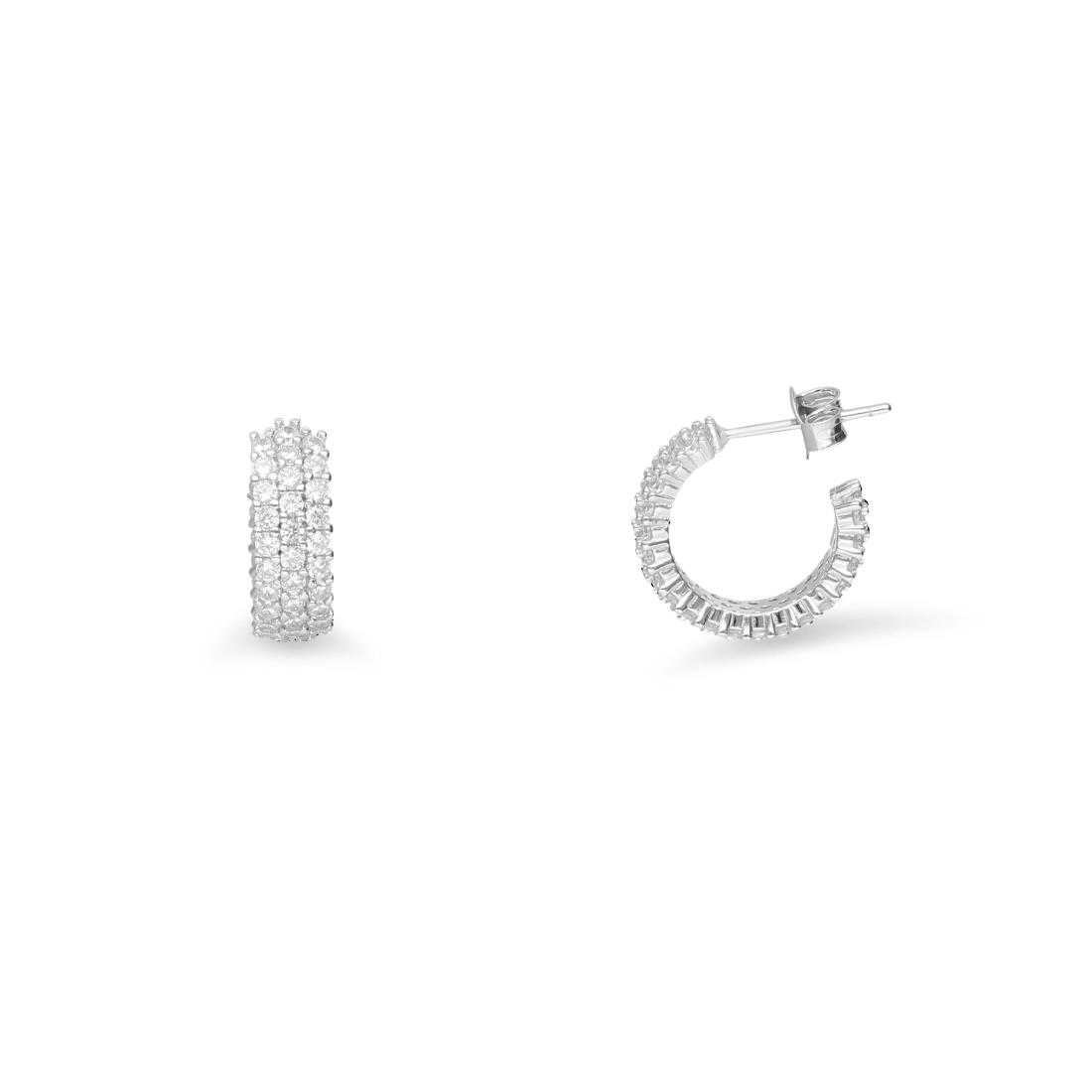 Silver hoop earrings with white zircons - LUXURY MILANO