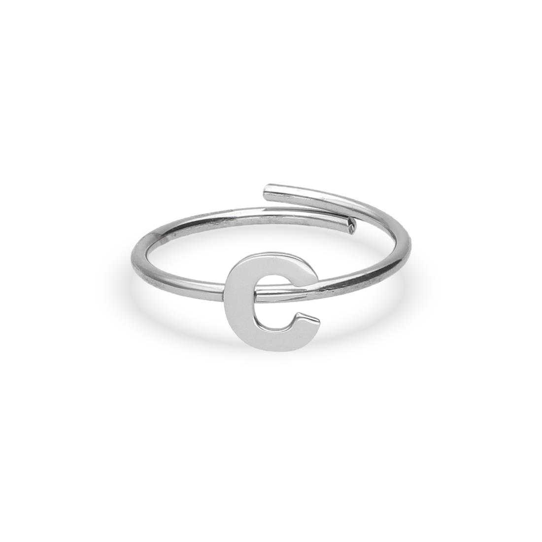 Letter C rhodium plated silver ring - DESIDERI PREZIOSI
