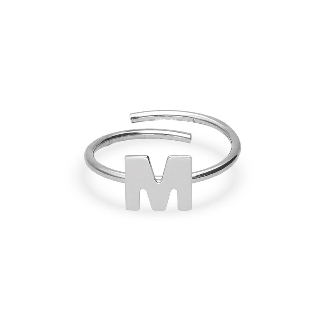 Letter M ring in rhodium-plated silver - DESIDERI PREZIOSI