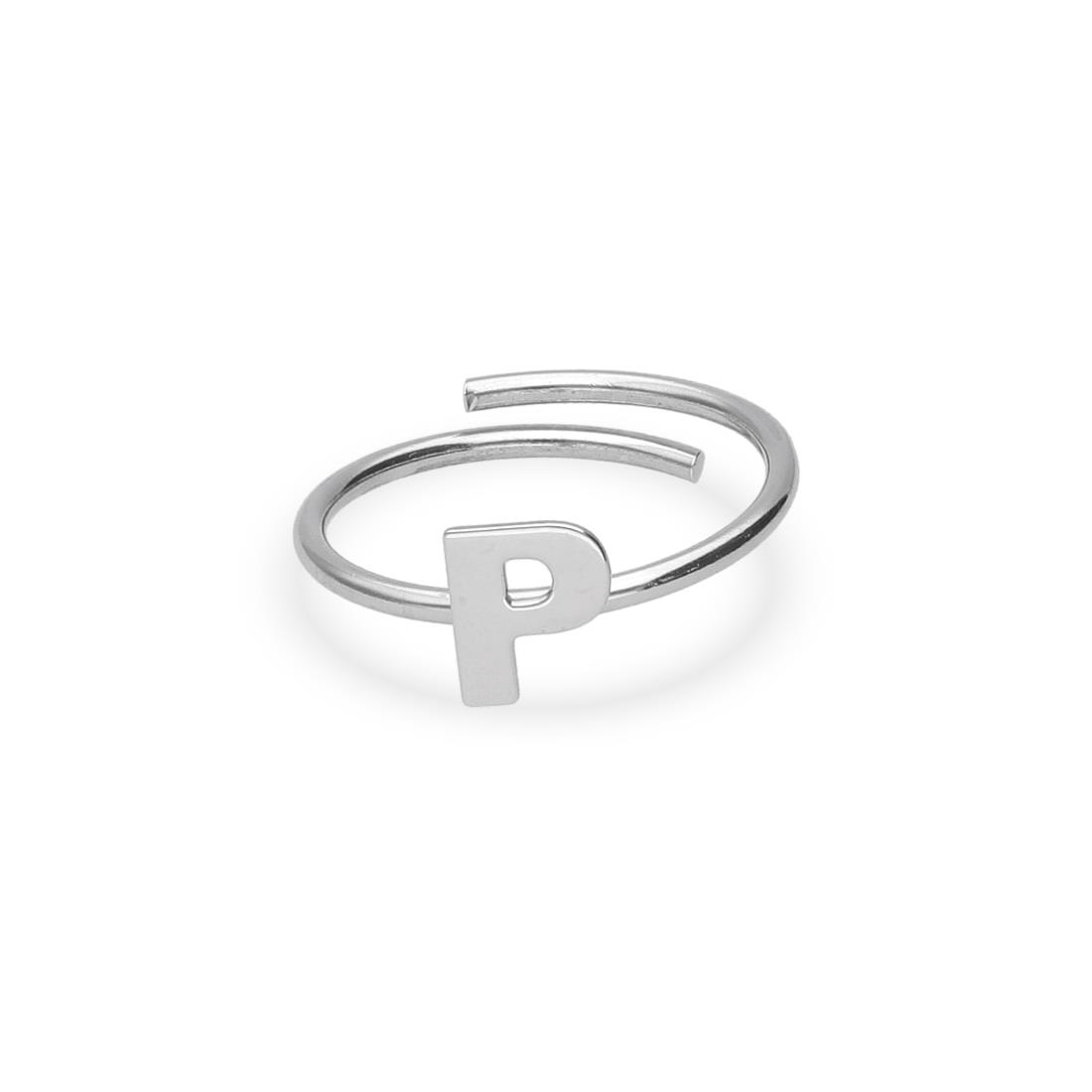 Letter P ring in rhodium-plated silver - DESIDERI PREZIOSI