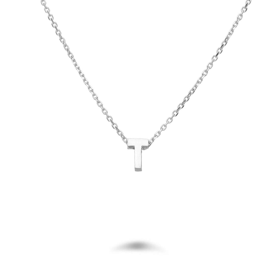 Rolò necklace in rhodium-plated silver with letter T - DESIDERI PREZIOSI