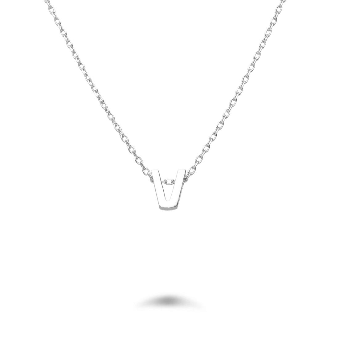Rolò necklace in rhodium-plated silver with letter V - DESIDERI PREZIOSI