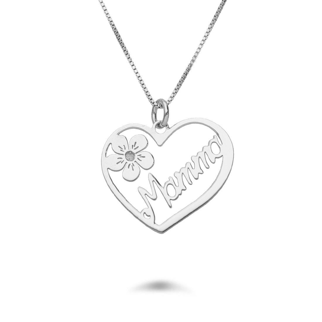 Rhodium-plated silver necklace with flower-shaped pendant - DESIDERI PREZIOSI