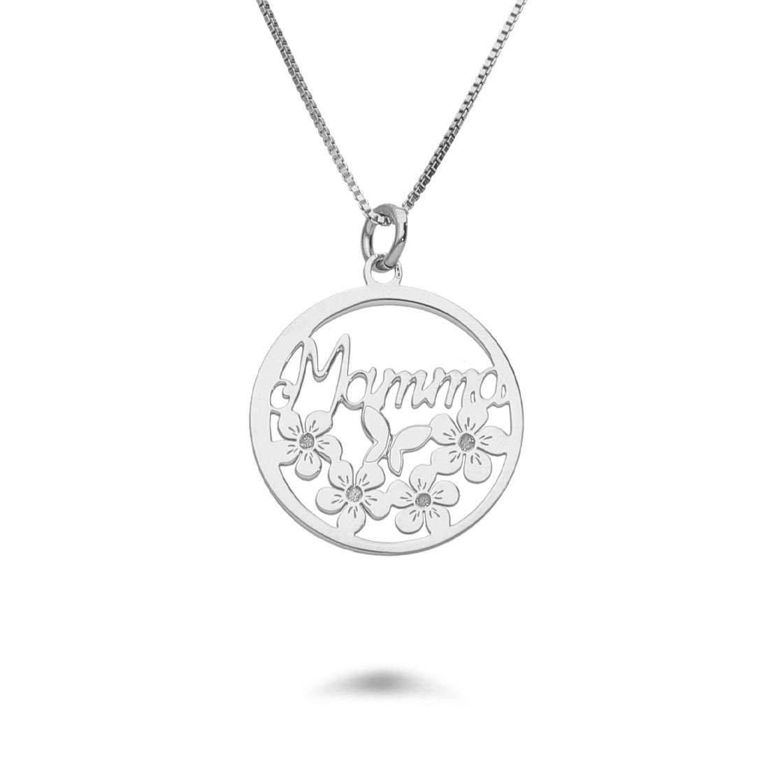 Rhodium-plated silver necklace with circle pendant - DESIDERI PREZIOSI
