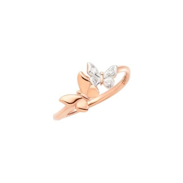 Double butterfly ring in 9kt rose gold and diamonds - DODO