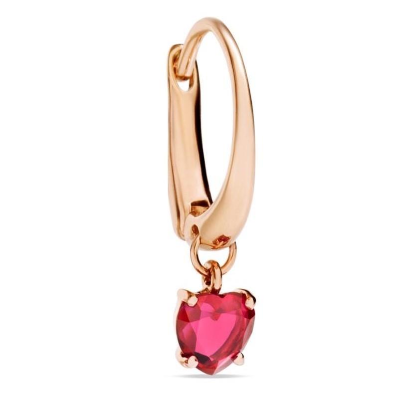 Single heart pendant earring in 9kt rose gold and synthetic ruby - DODO