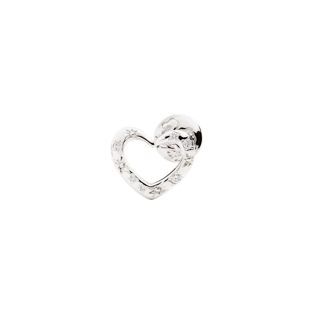 Pendiente único Silhouette Heart en oro blanco de 9 ct y diamantes - DODO