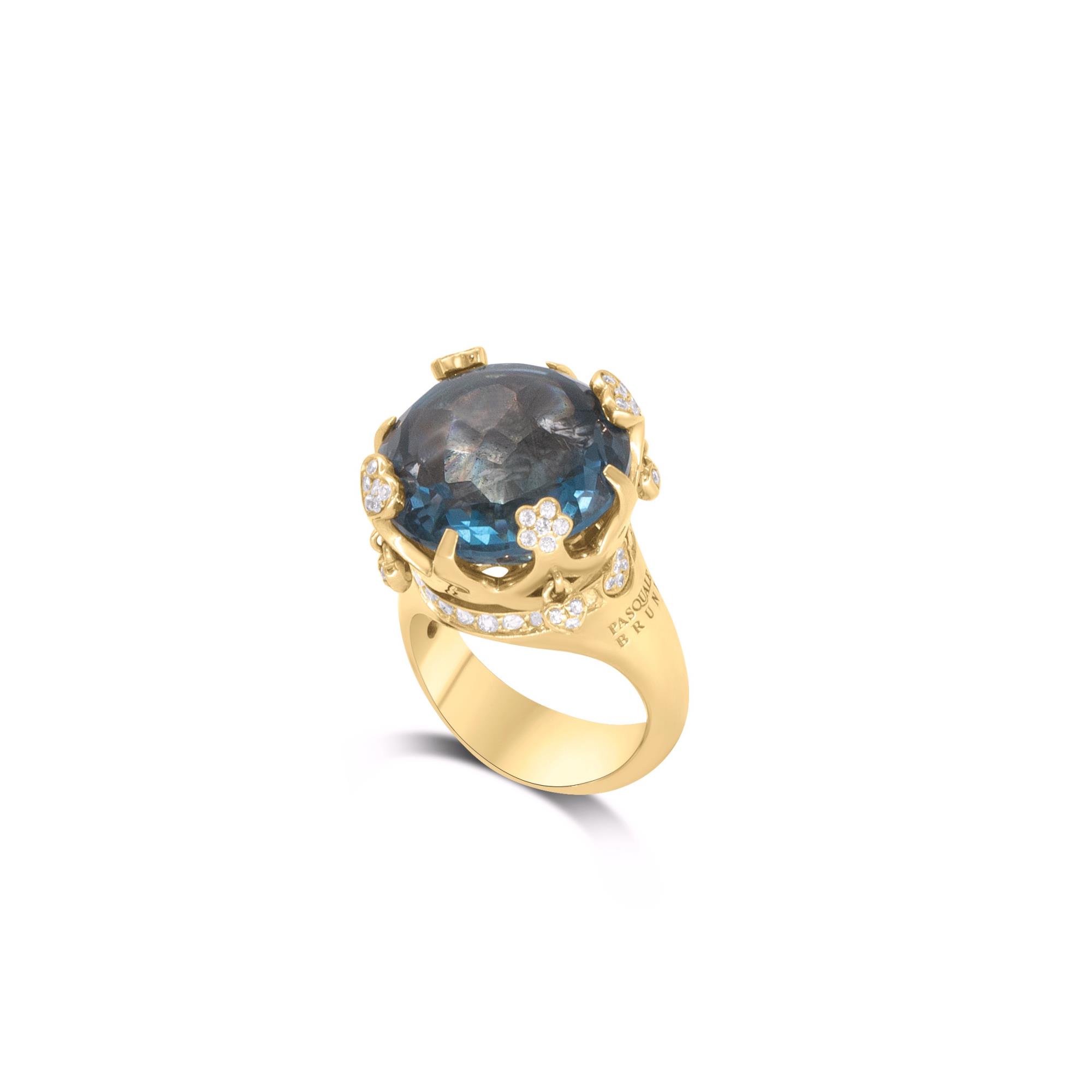 Anello Corona Sissi in oro rosso con topazio blu London e diamanti - PASQUALE BRUNI