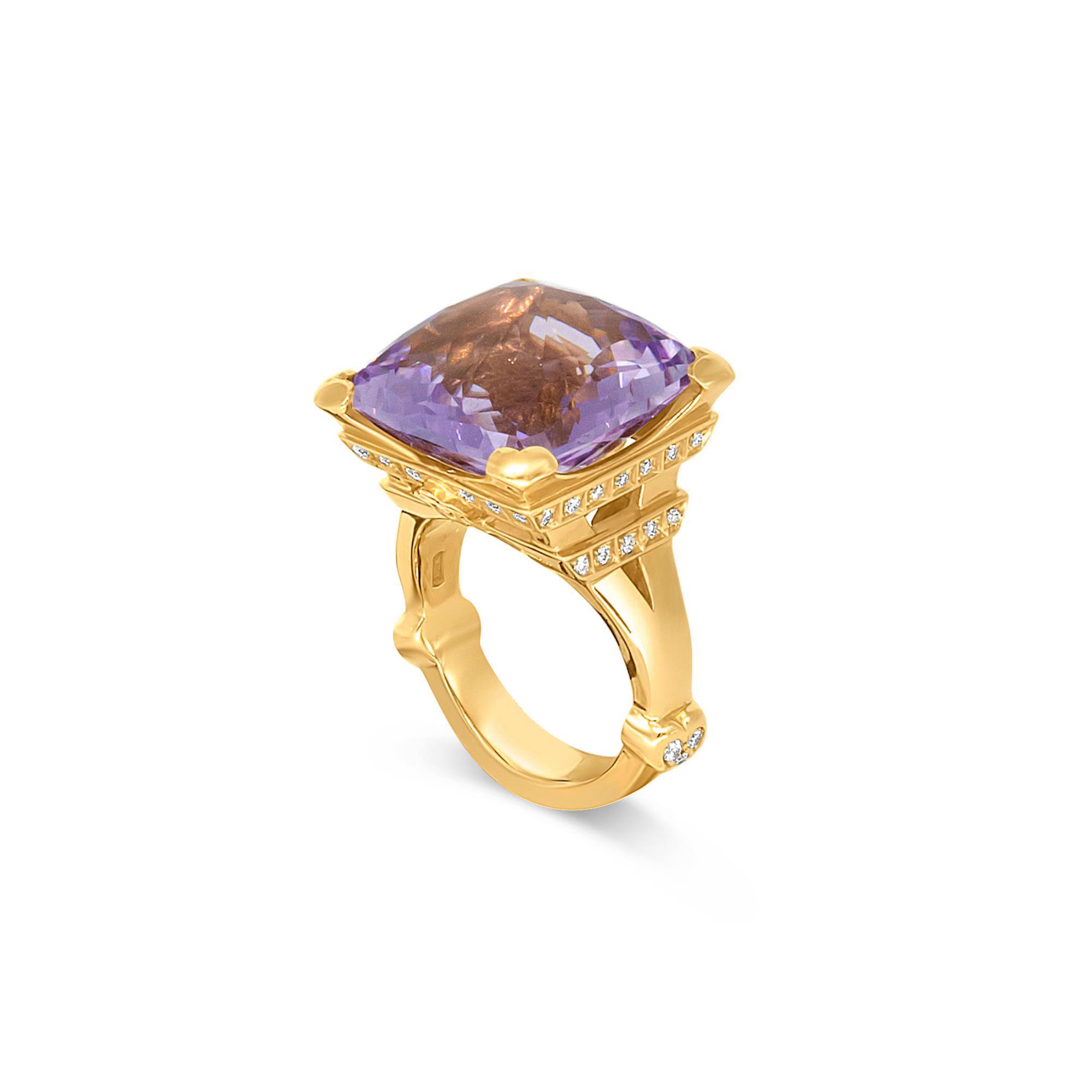 Anello Madame Eiffel in oro rosso con diamanti e ametista - PASQUALE BRUNI