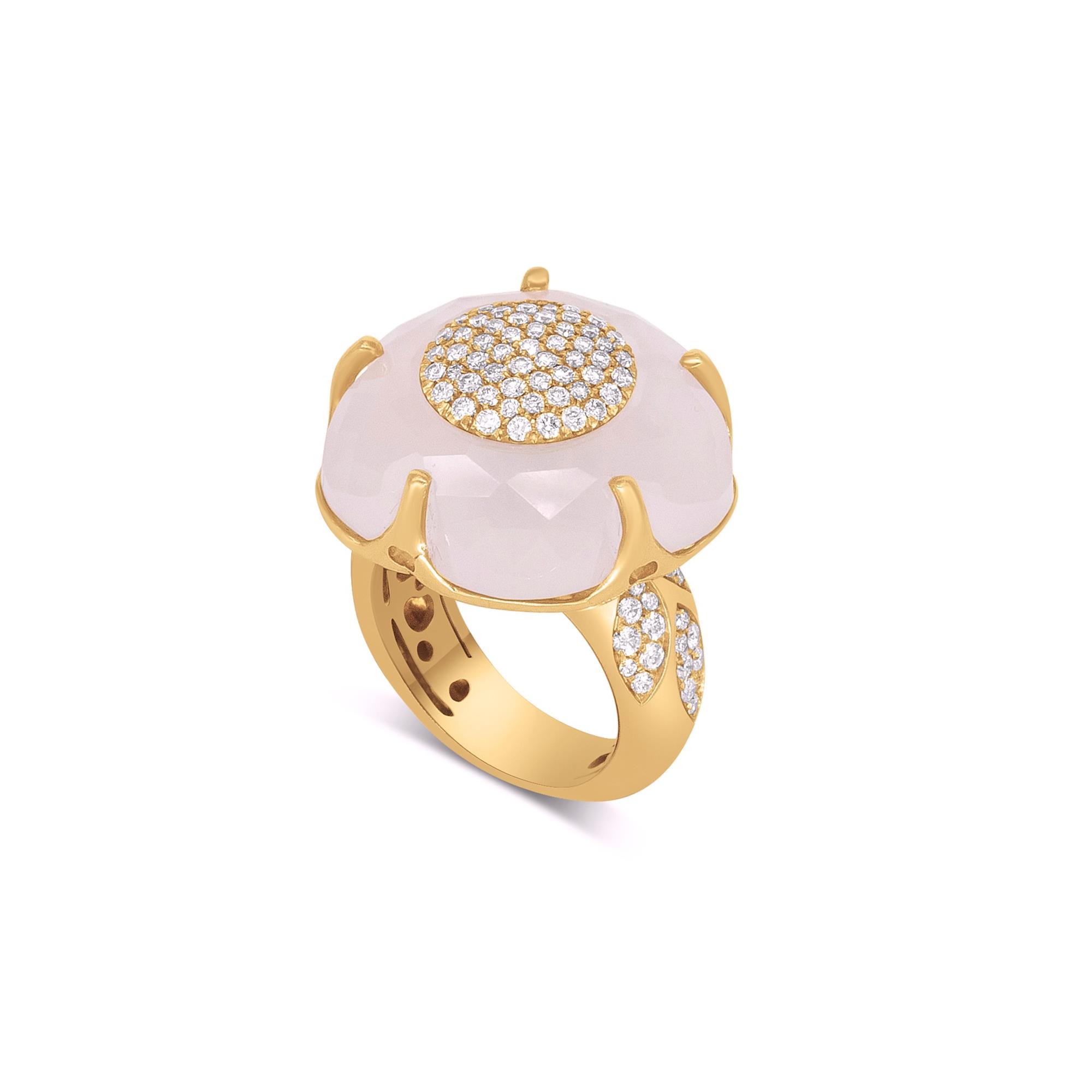 Sortija floral Bon Ton Classic en oro rojo con diamantes y cuarzo blanco - PASQUALE BRUNI