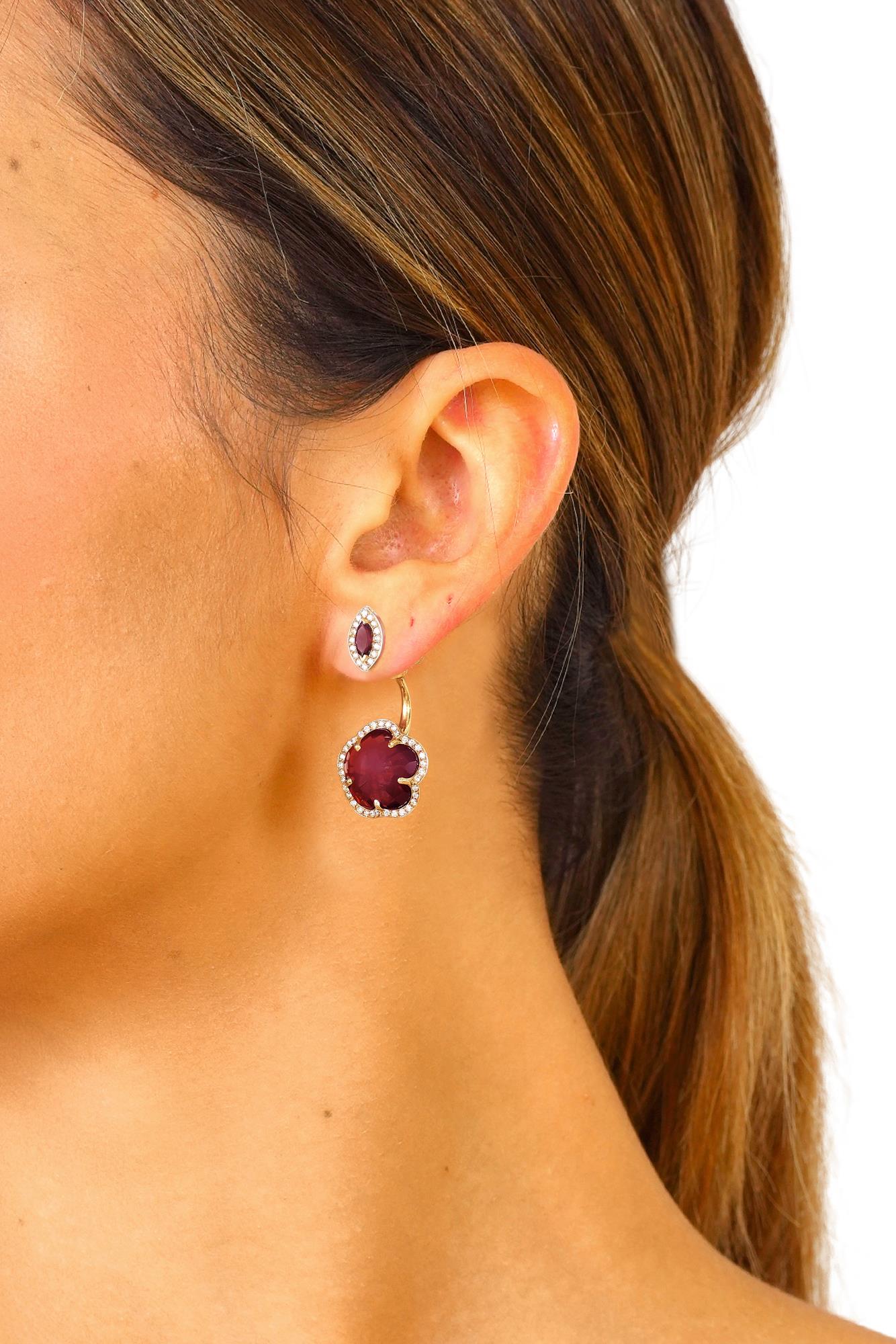 Bon Ton earrings in red gold with diamonds, smoky quartz and rhodolite - PASQUALE BRUNI