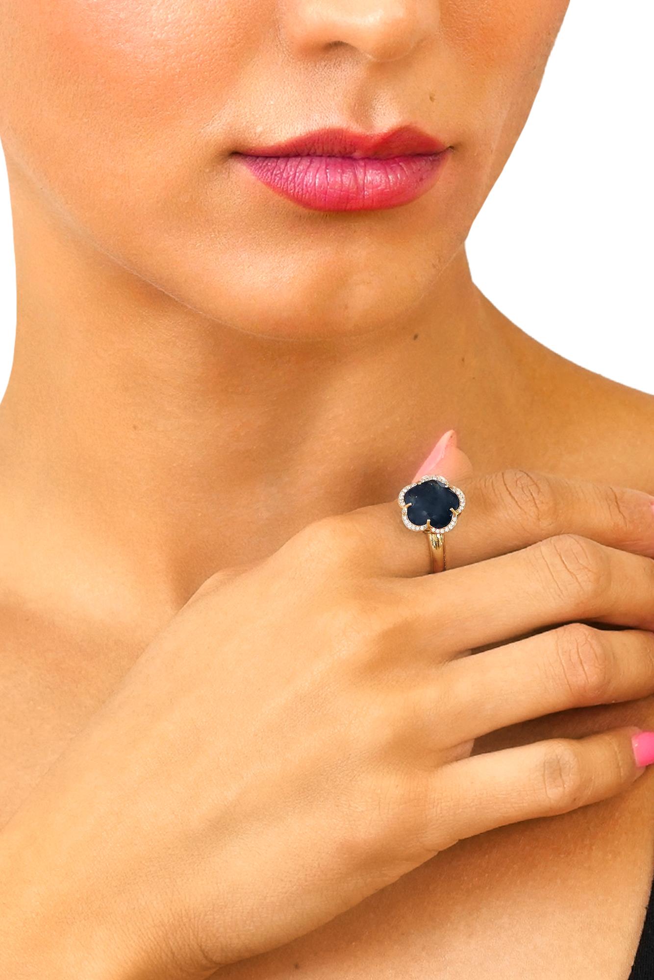 Anello fiore Bon Ton con topazio blu London e diamanti - PASQUALE BRUNI