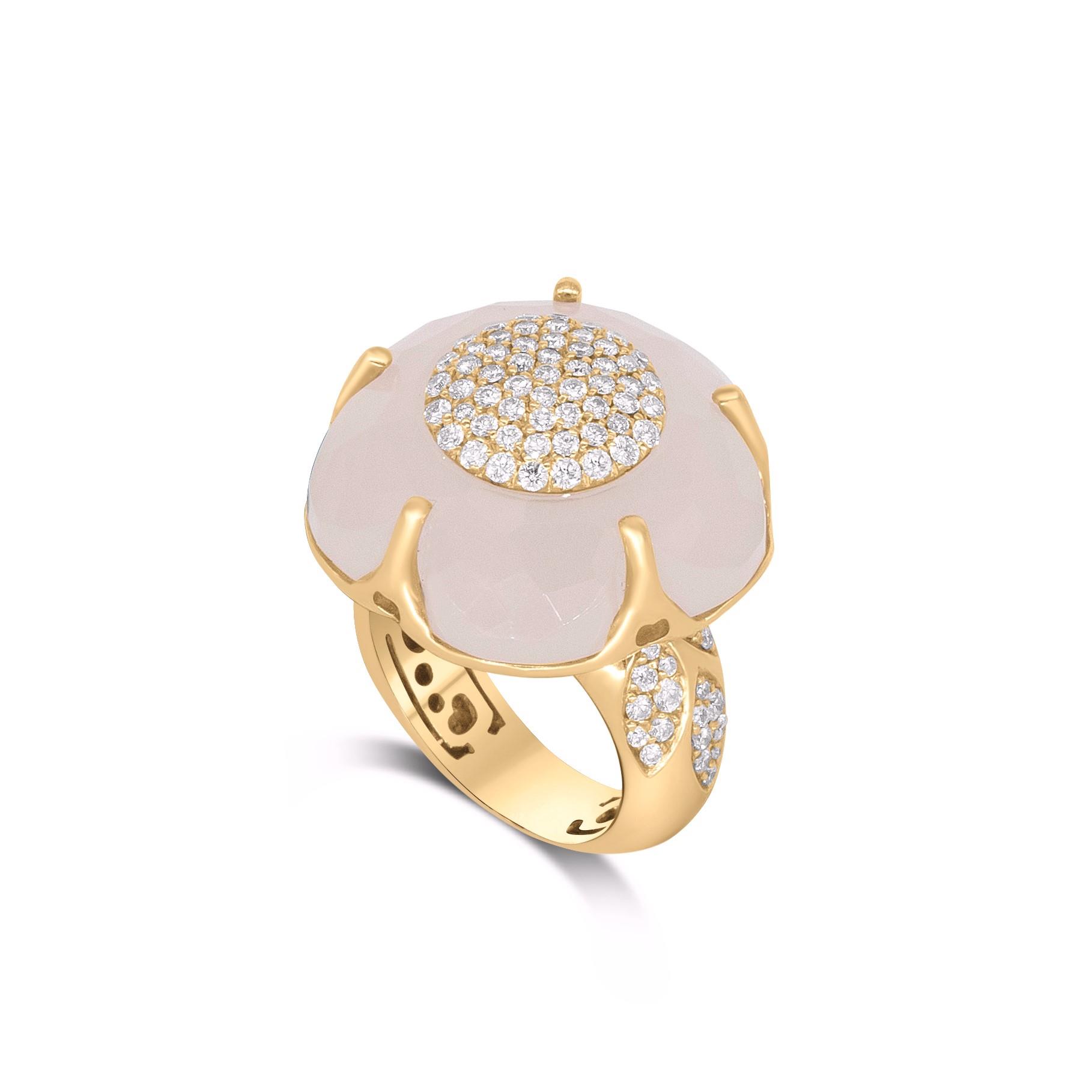 Sortija floral Bon Ton Classic en oro rojo con diamantes y cuarzo blanco - PASQUALE BRUNI