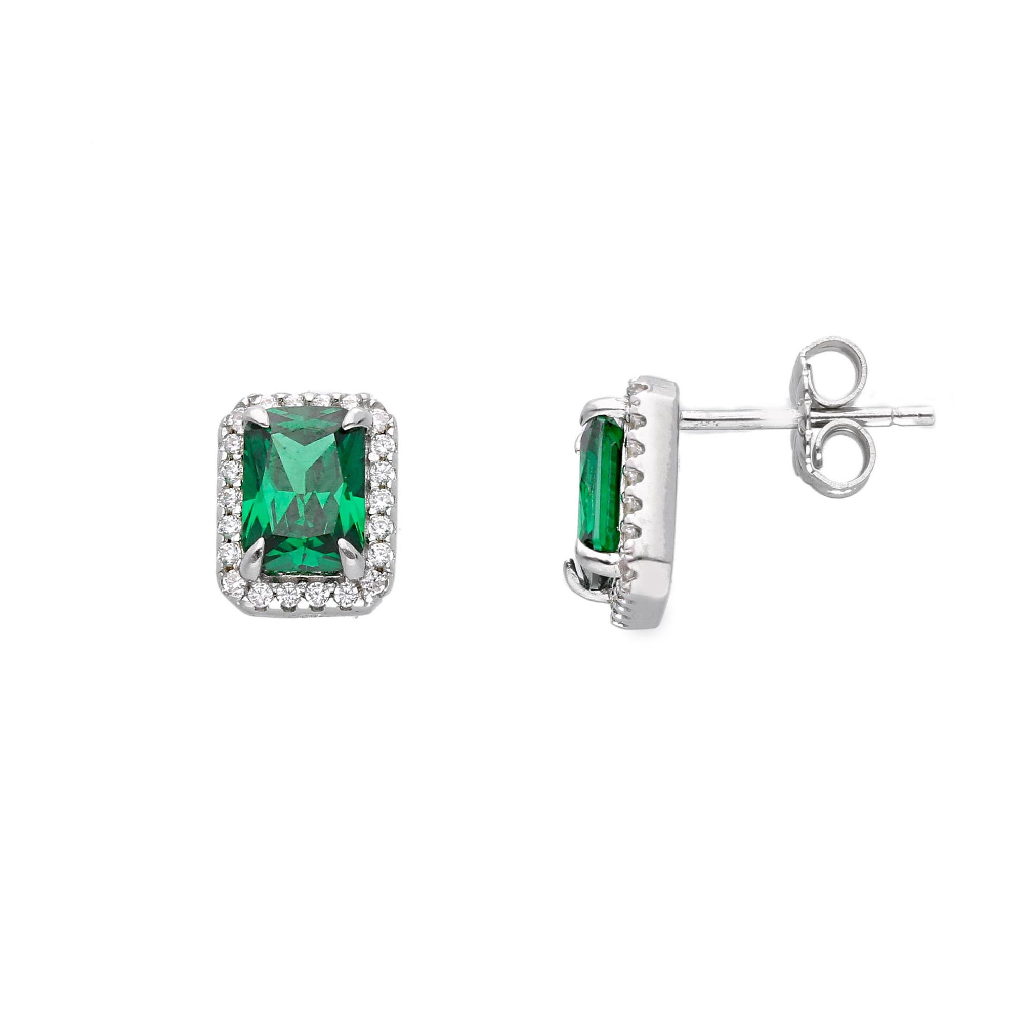 Silver earrings with square green stone and zircons - ORO&CO 925