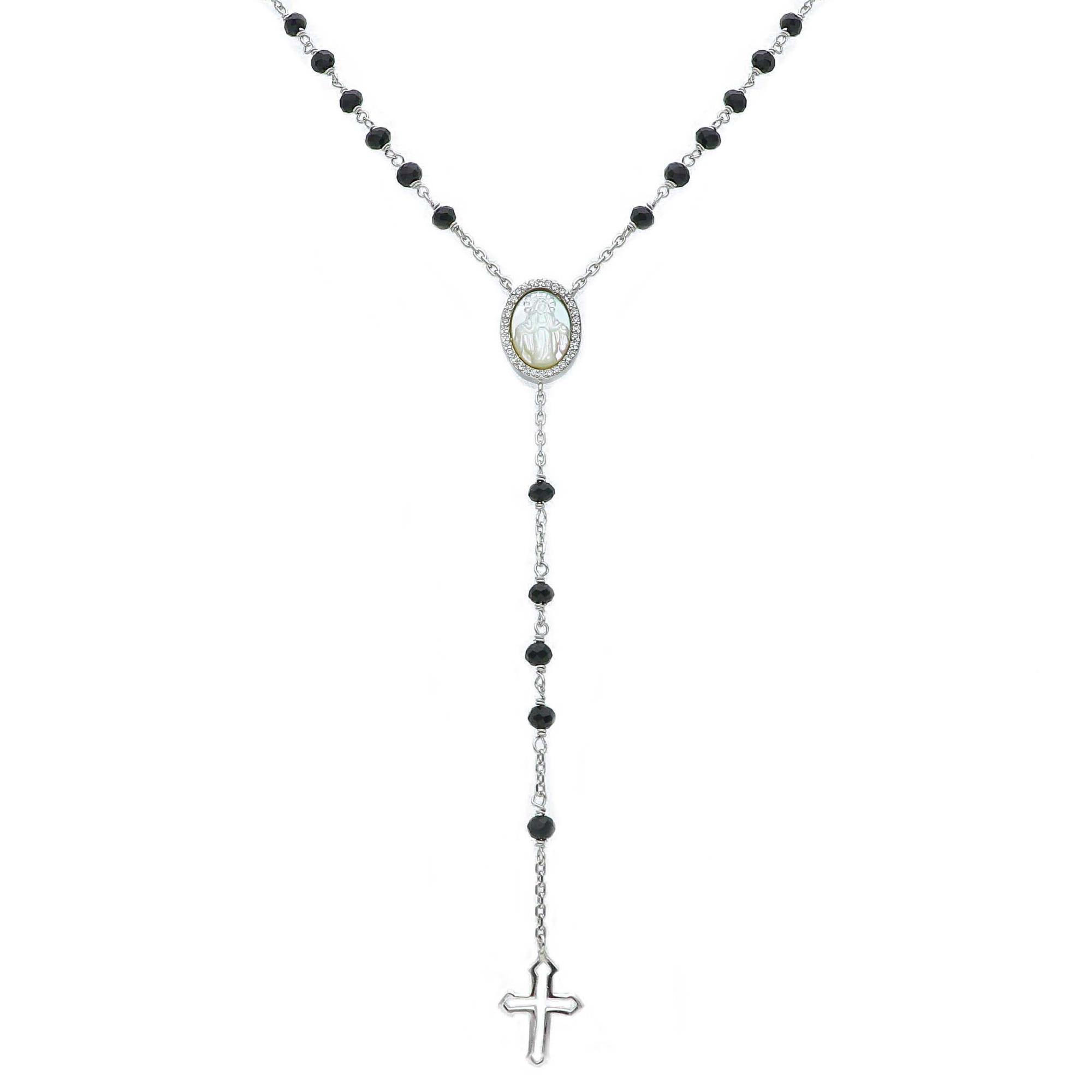 Silver rosary necklace with spinel and mother of pearl - ORO&CO 925