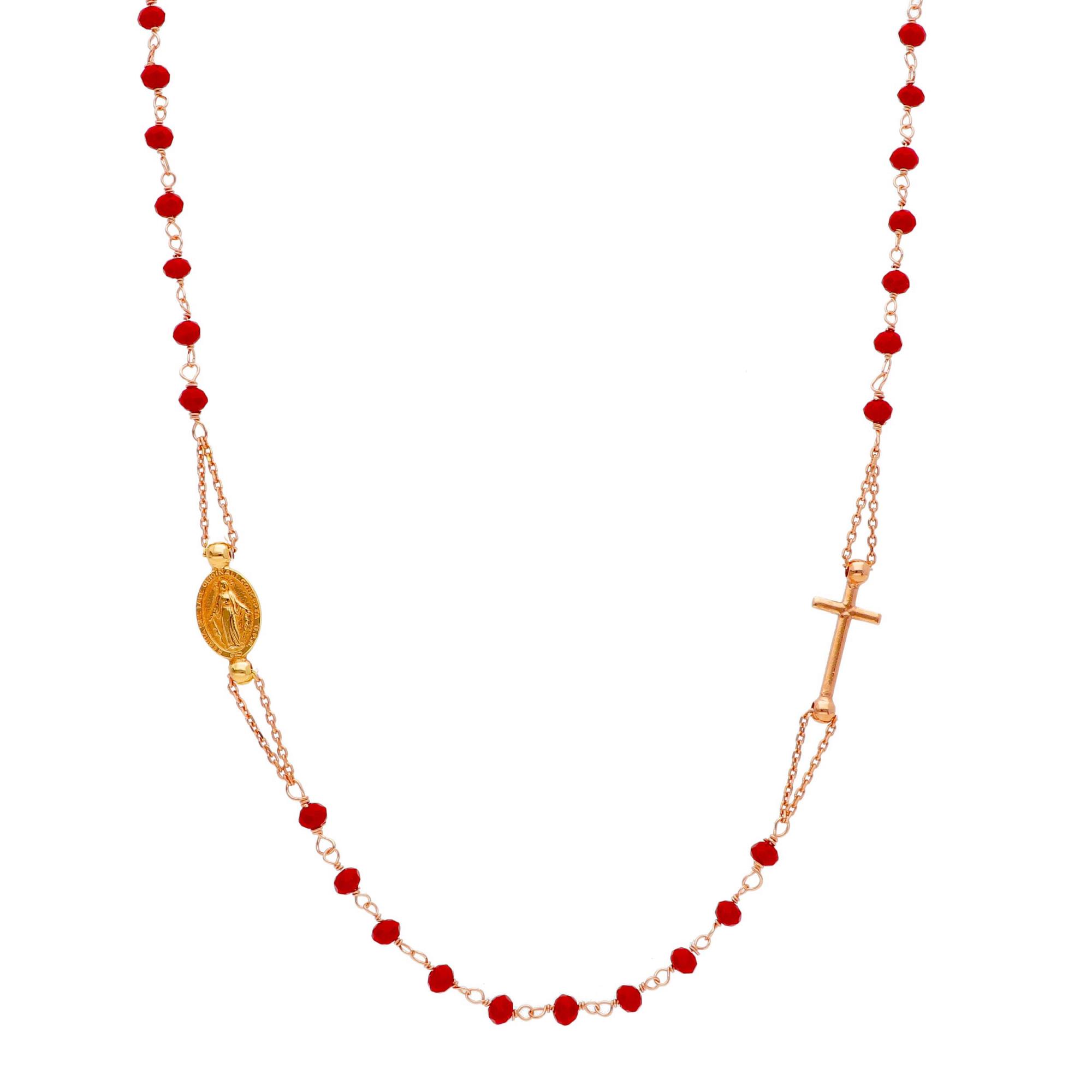 Rosary necklace in pink silver and red stones - ORO&CO 925