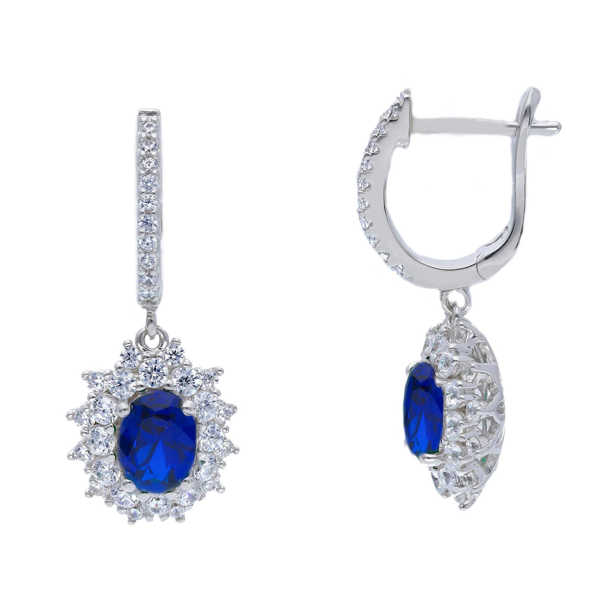 Silver pendant earrings with blue stone and zircons - ORO&CO 925
