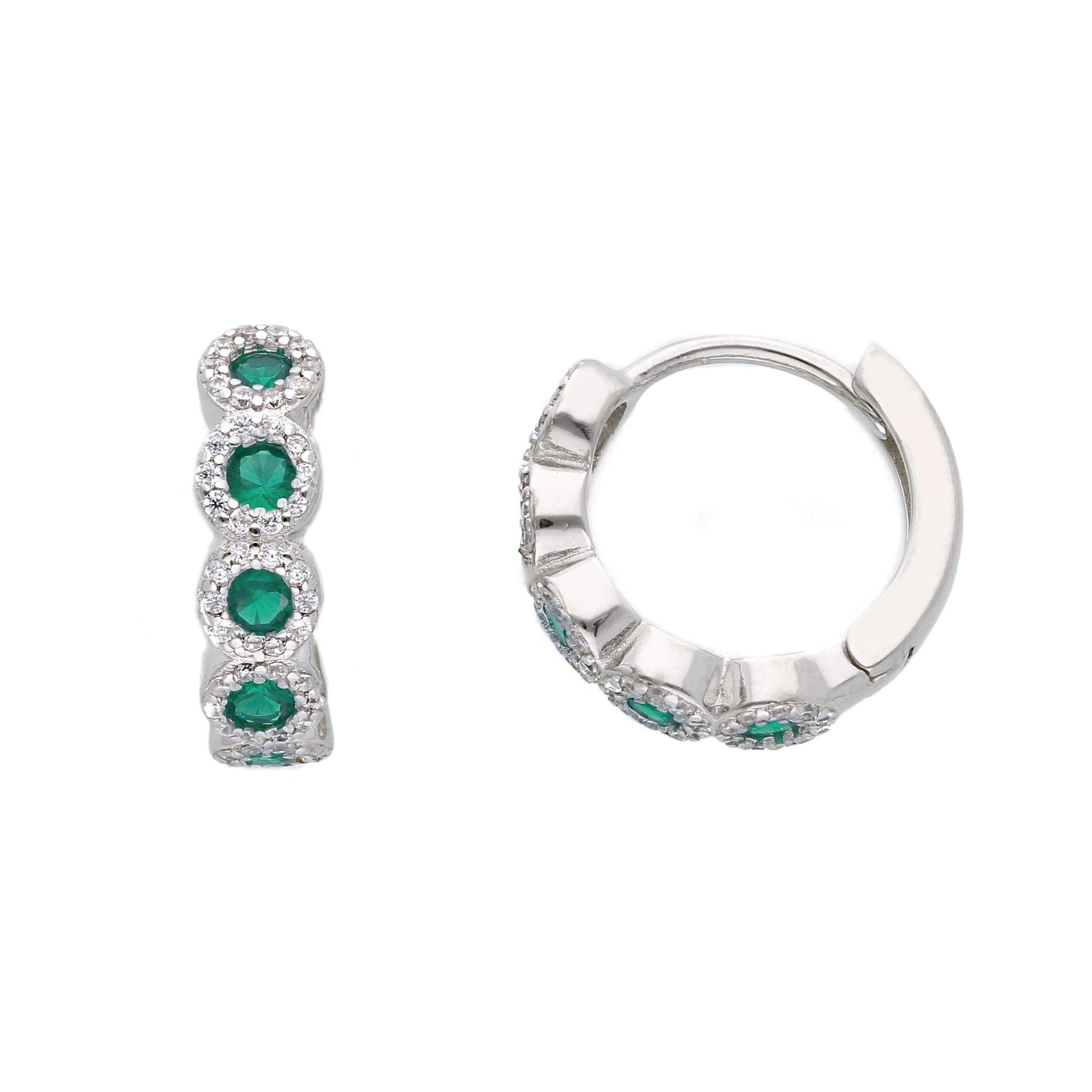 Silver hoop earrings with green stones and zircons - ORO&CO 925