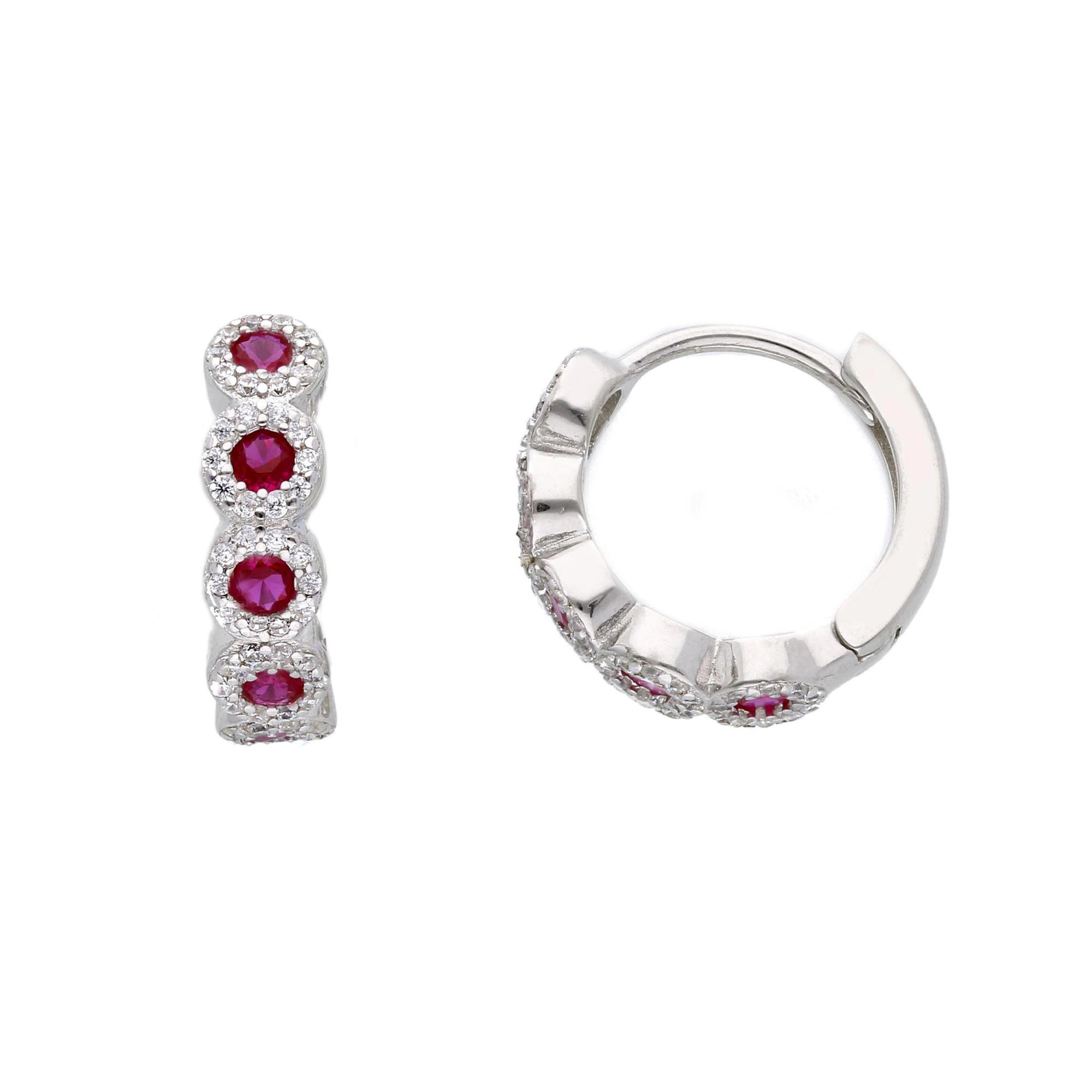 Silver hoop earrings with red stone and zircons - ORO&CO 925
