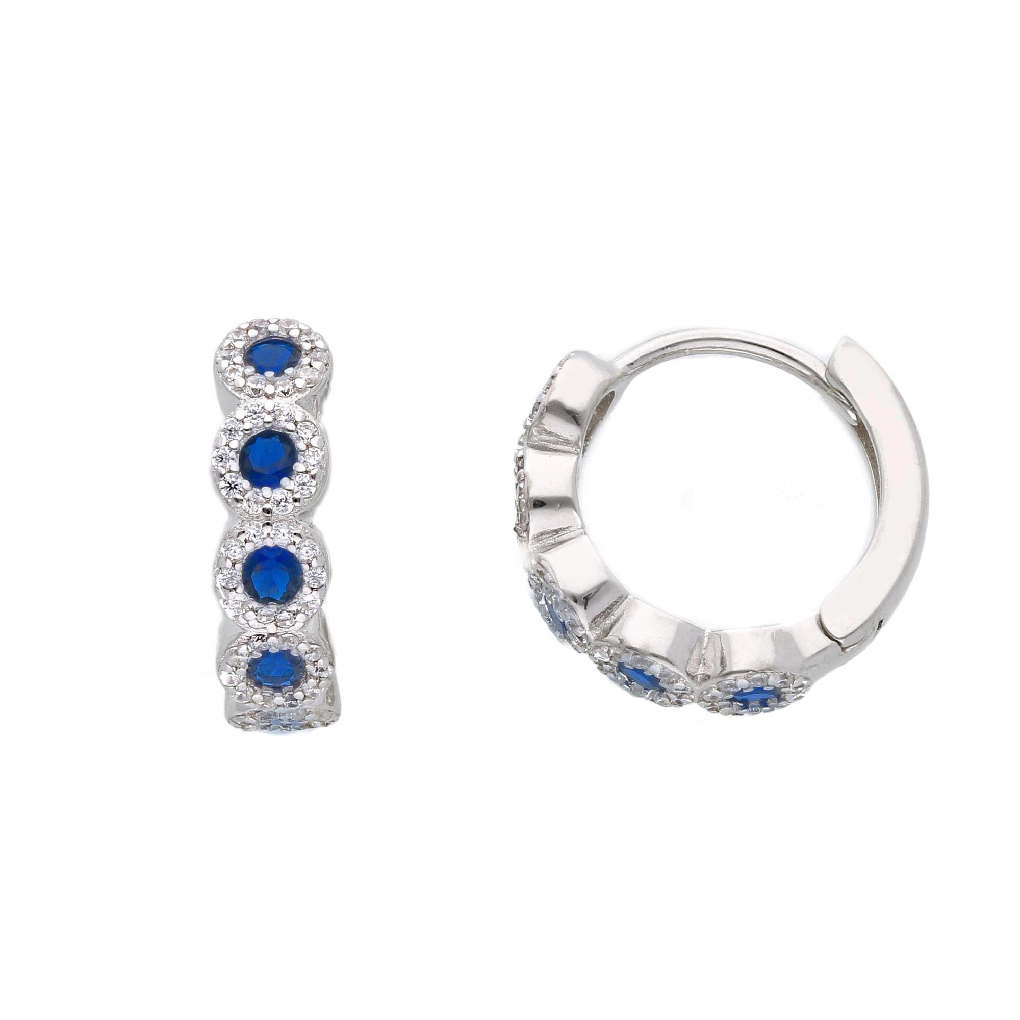 Silver hoop earrings with blue stone and zircons - ORO&CO 925