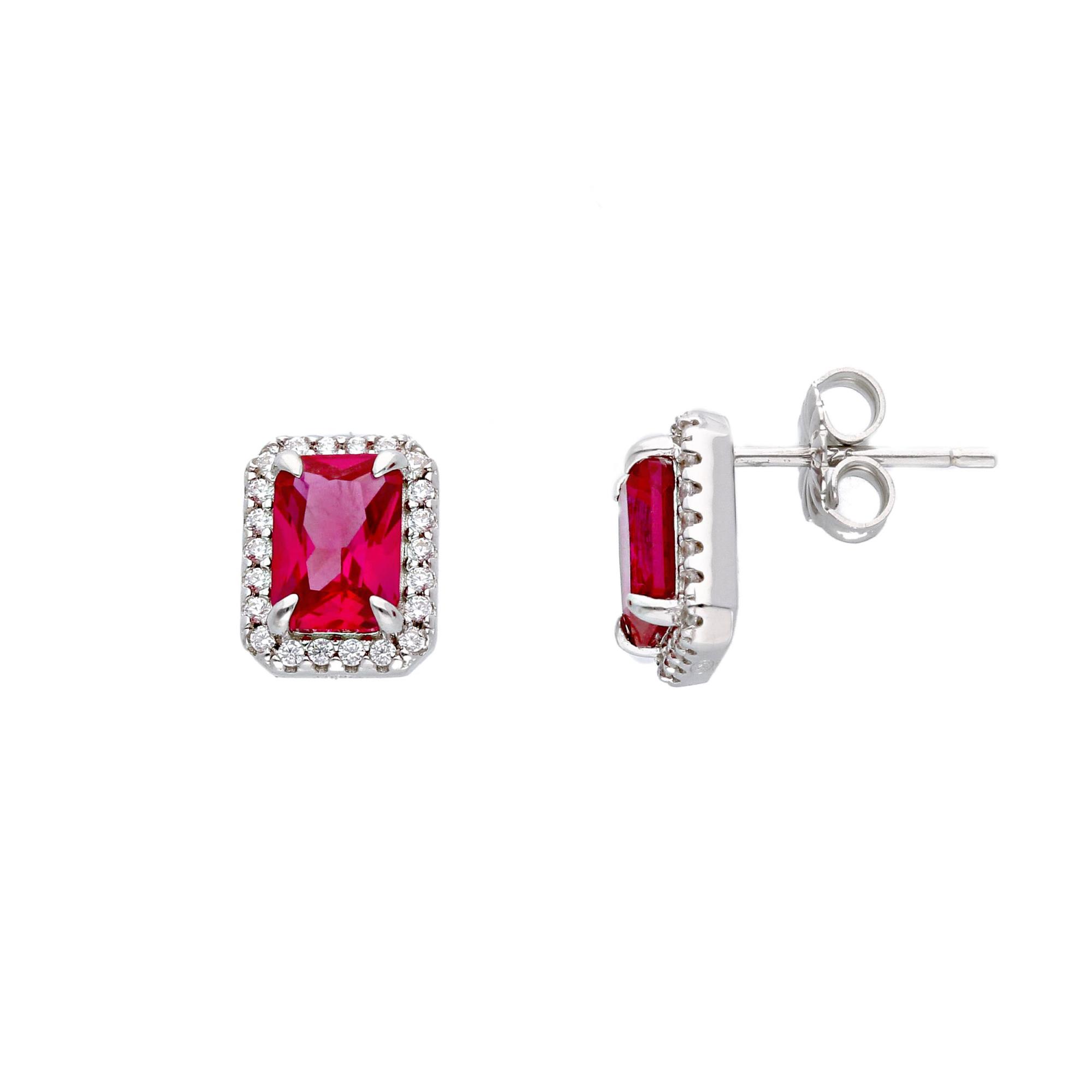 Princess earrings in silver with red stone and zircons - ORO&CO 925