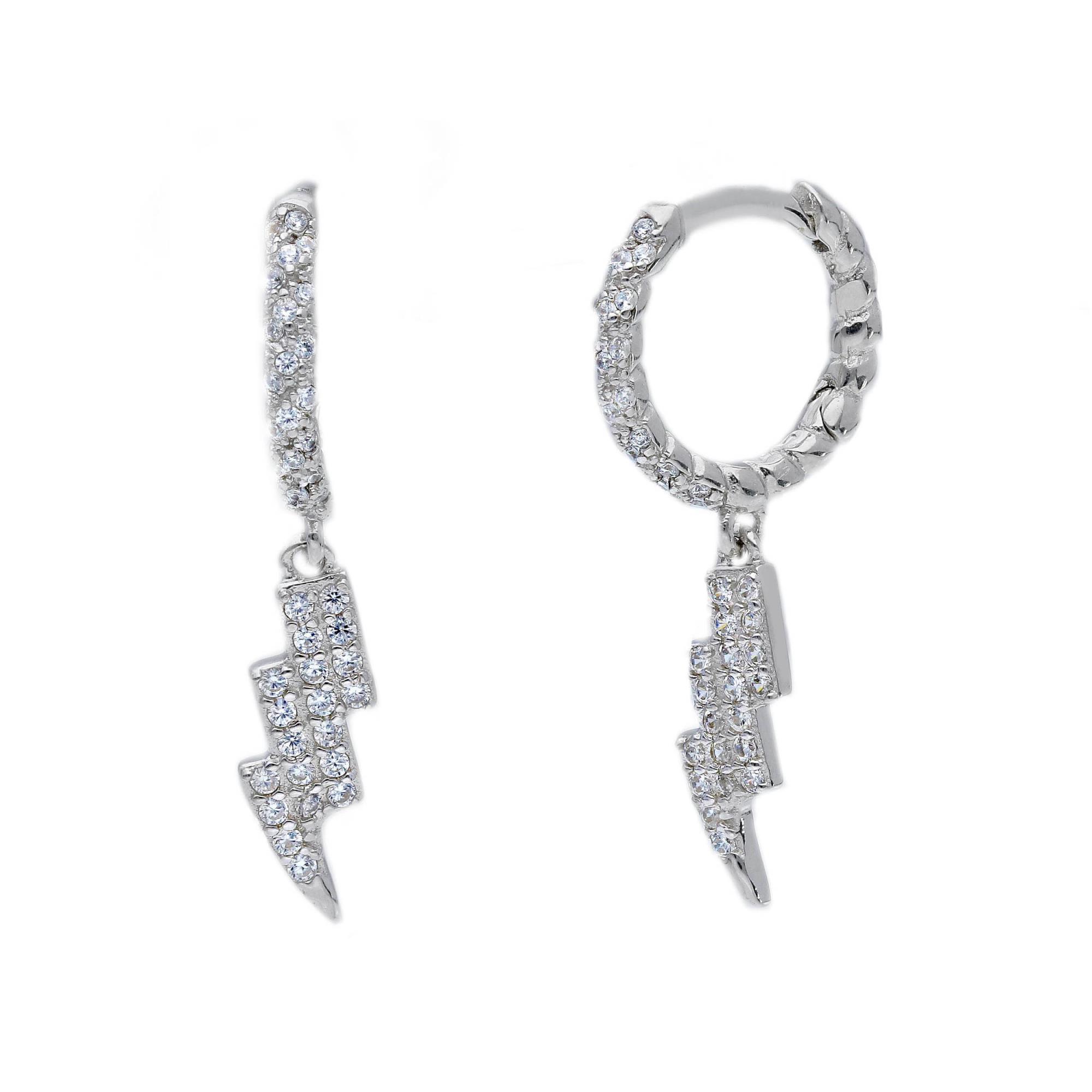 Silver pendant earrings with white zircons - ORO&CO 925