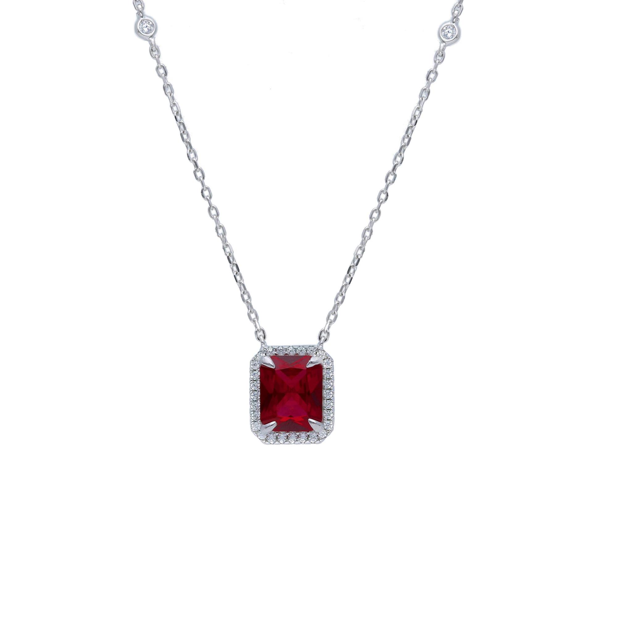 Collana in argento con zircone rosso e bianchi - ORO&CO 925