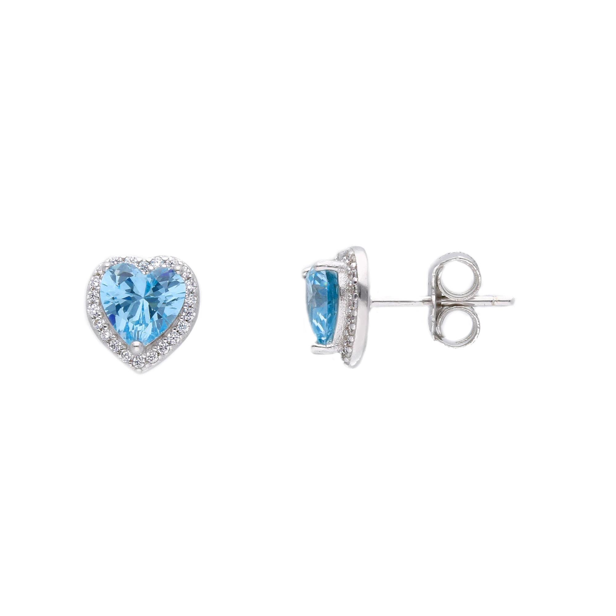 Orecchini modello princess in argento con pietra azzurra e zirconi - ORO&CO 925