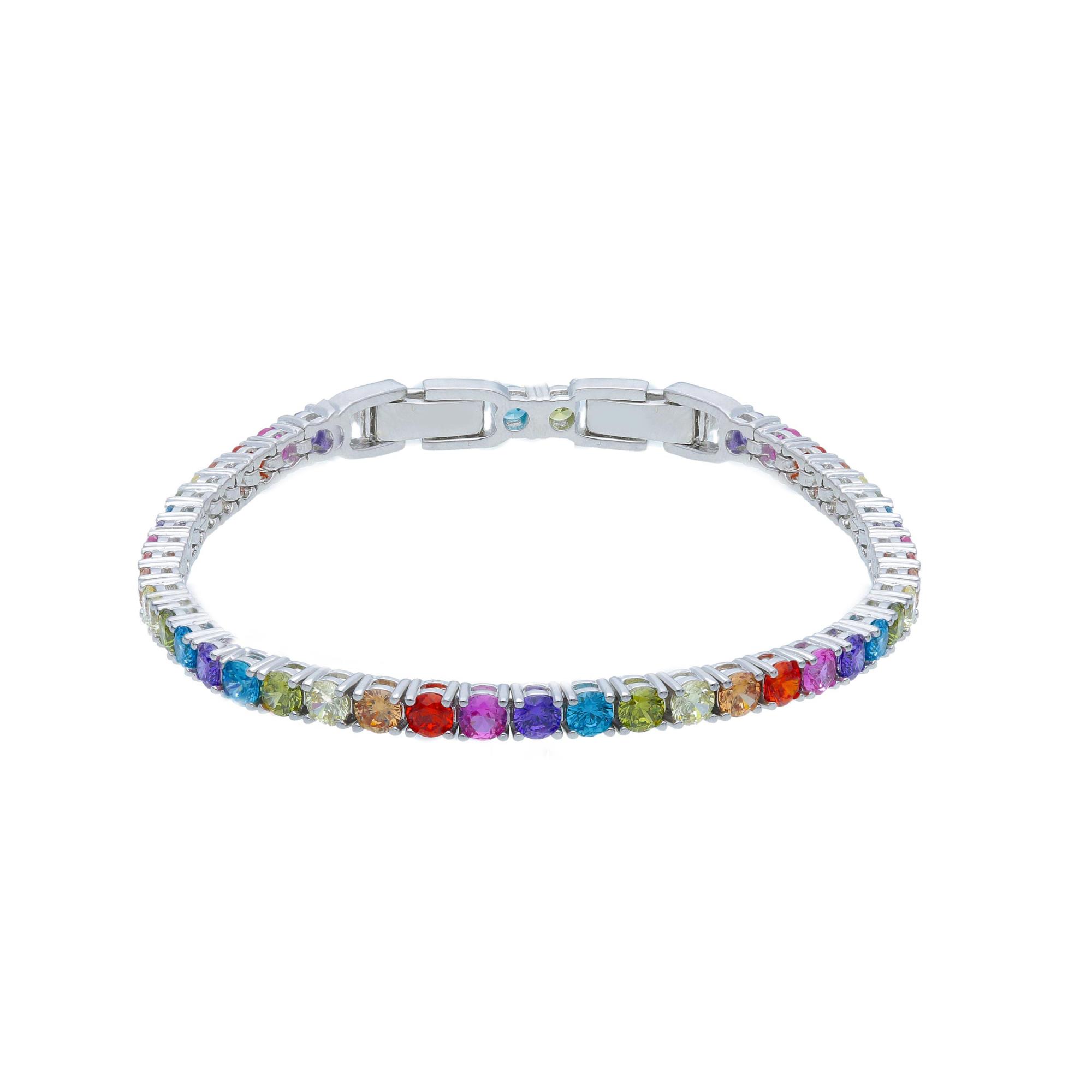 Pulsera tenis de plata con circonitas de colores. - ORO&CO 925