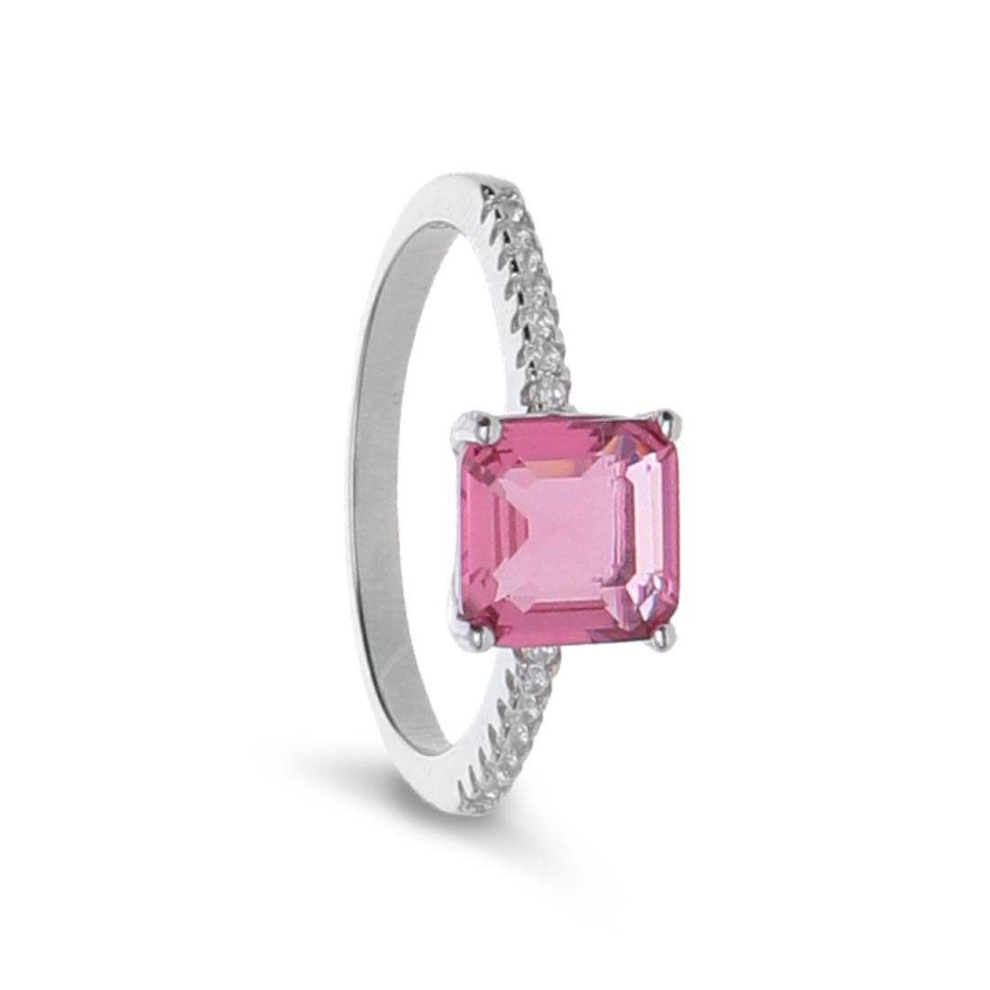 Anillo de cóctel de plata con circonita rosa. - LUXURY MILANO