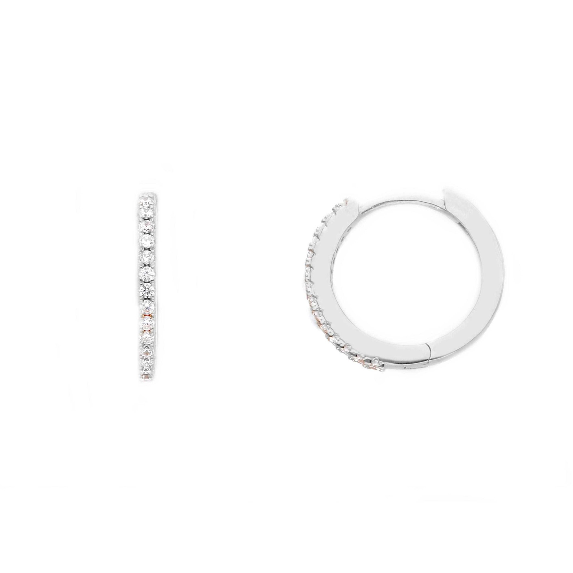 Pendientes de aro pav&eacute; circonitas blancas plata 925 ORO&CO 925 15 mm - ORO&CO 925