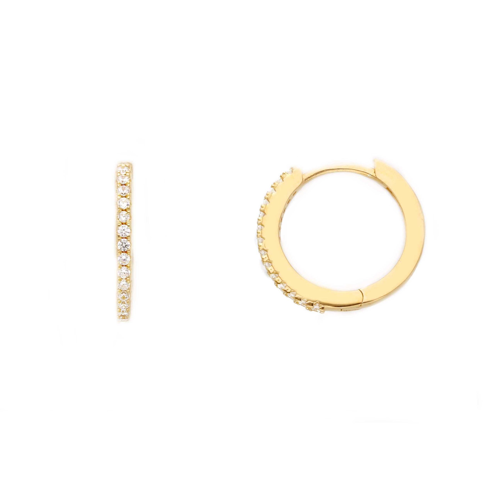 Pendientes de aro en plata dorada con pav&eacute; de circonitas ORO&CO 925 15 mm - ORO&CO 925