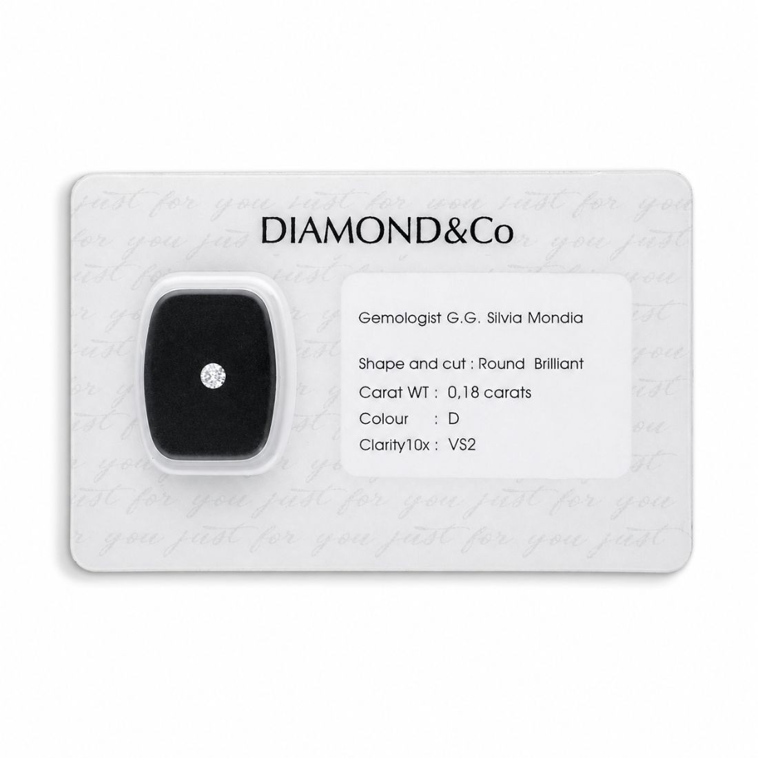 Diamante en bl&iacute;ster talla brillante 0,18 ct color D pureza VS2 - ORO&CO