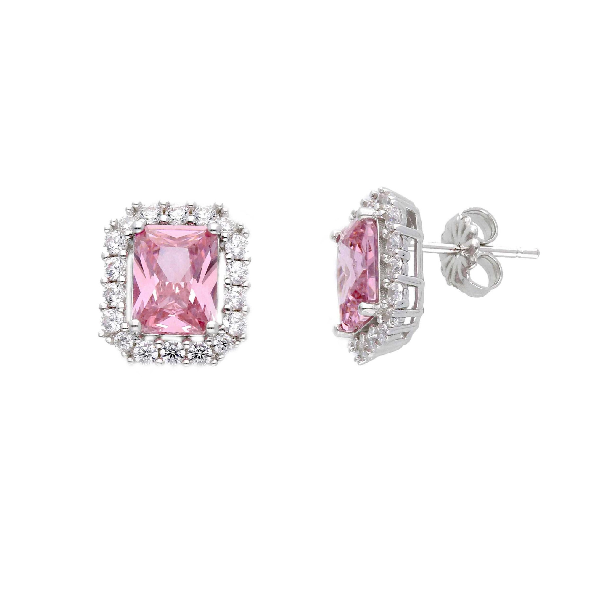 Pendientes de plata con circonitas rosas pav&eacute; ORO&CO 925 - ORO&CO 925