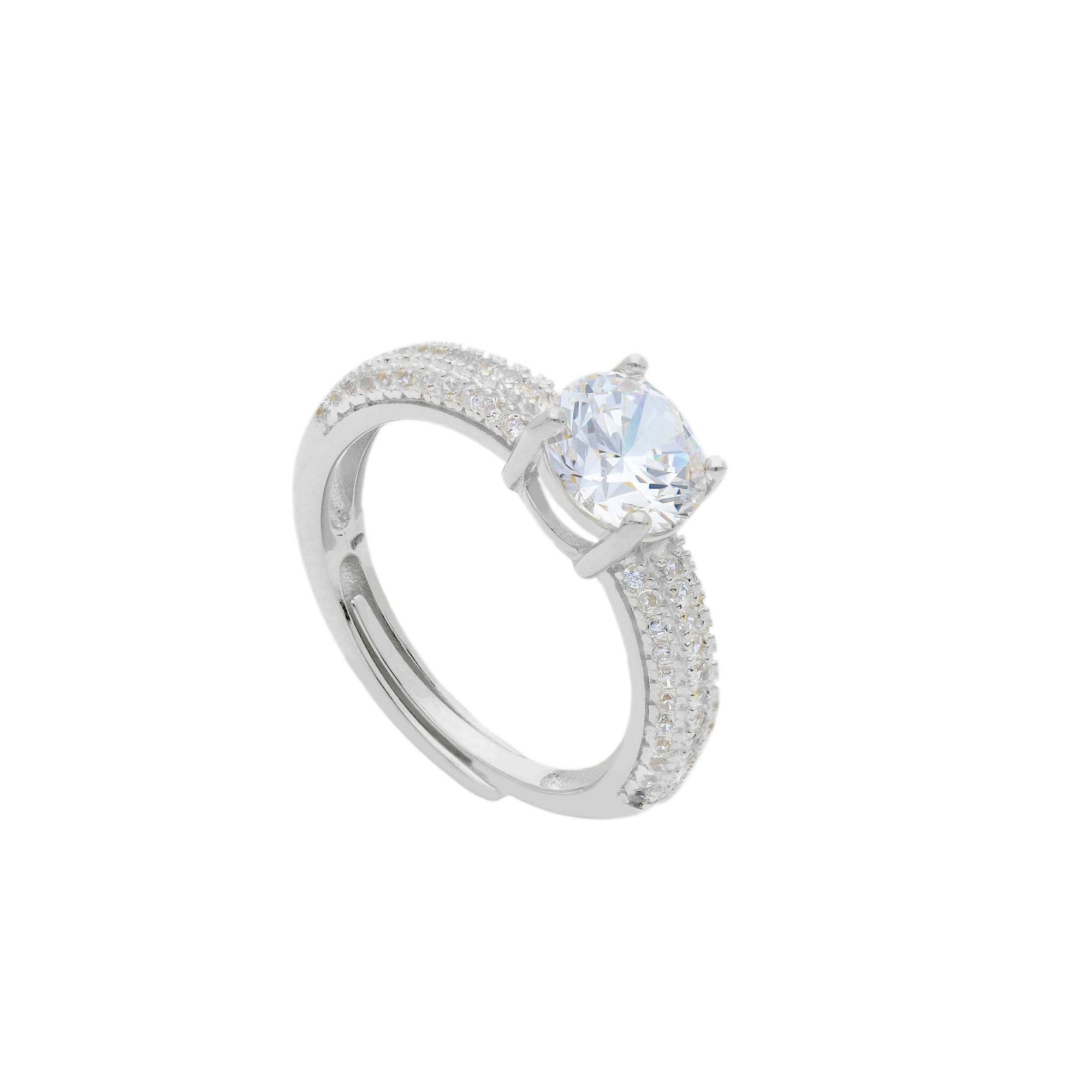 Anello solitario in argento 925 zircone bianco centrale ORO&CO 925 - ORO&CO 925