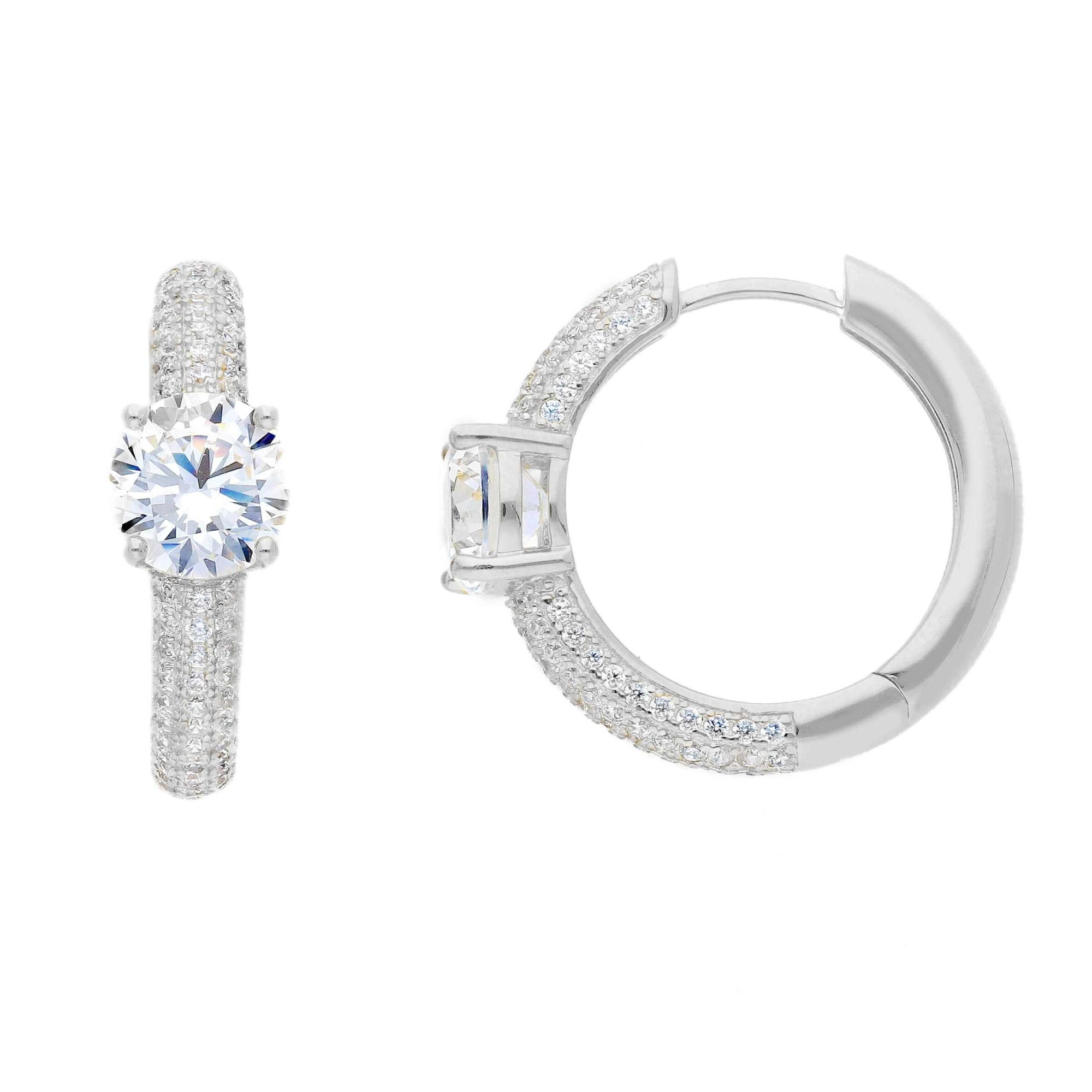 Pendientes de aro en plata con pav&eacute; de circonitas y circonita central ORO&CO 925 - ORO&CO 925