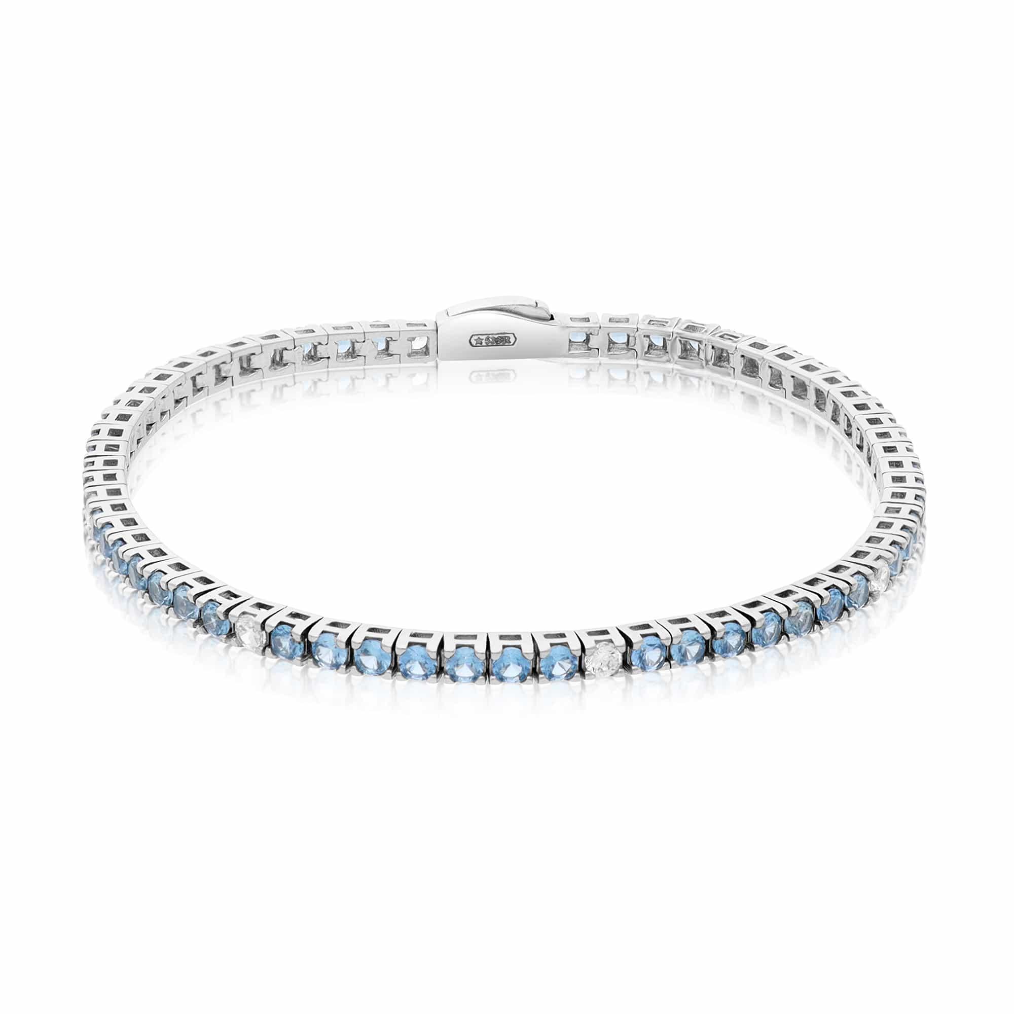 Bracciale tennis in argento con zirconi azzurri - LUXURY MILANO