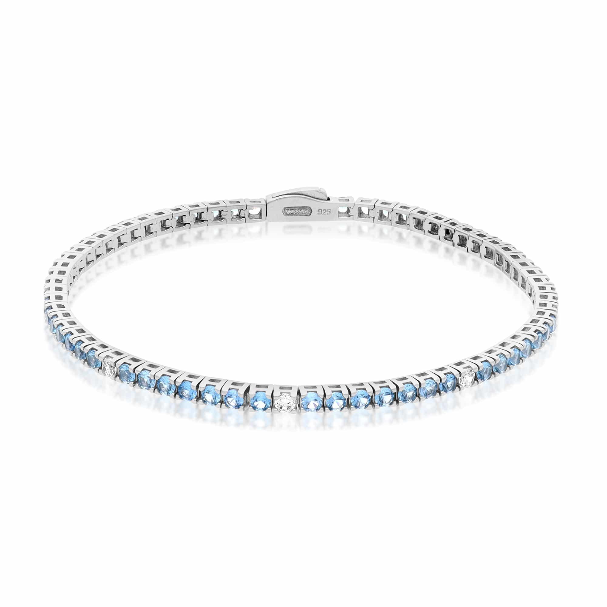 Bracciale tennis in argento con zirconi azzurri - LUXURY MILANO