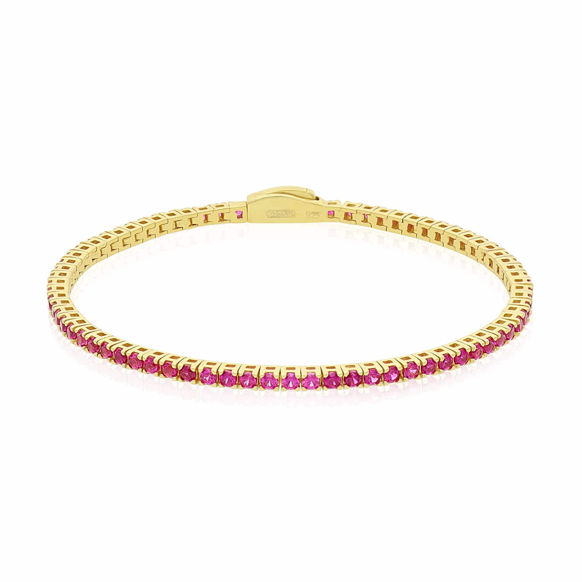 BRACCIALE TENNIS IN ARGENTO DORATO 925 CON ZIRCONI FUCSIA 2 MM MISURA 17 CM - LUXURY MILANO