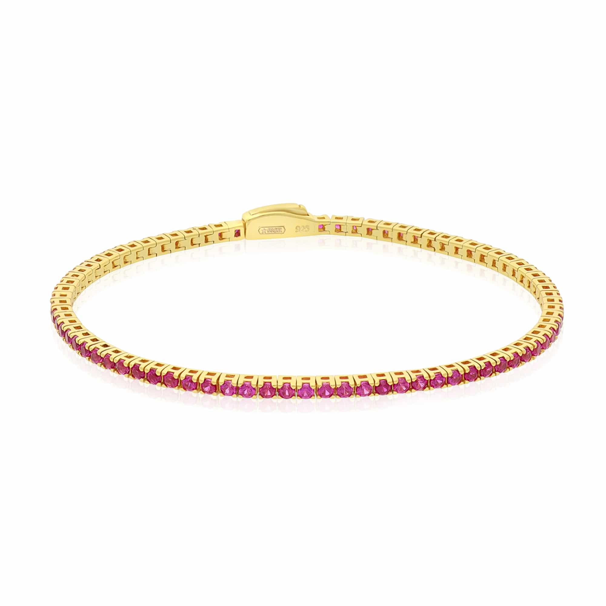 BRACCIALE TENNIS IN ARGENTO DORATO 925 CON ZIRCONI FUCSIA 2 MM MISURA 18 CM - LUXURY MILANO