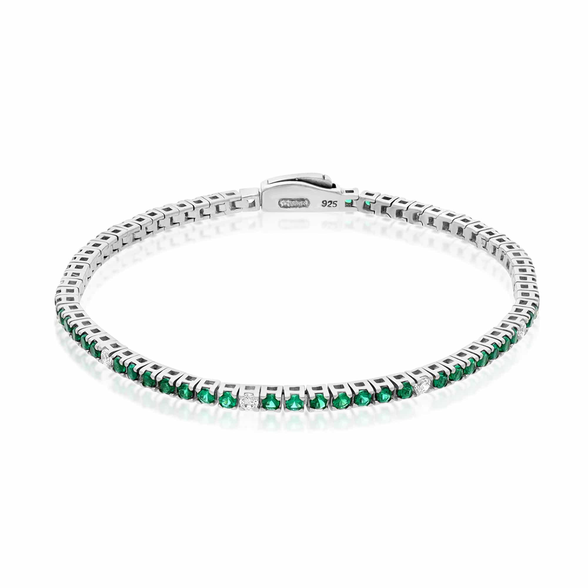 Tennis bracelet in silver and green and white zirconia - LUXURY MILANO