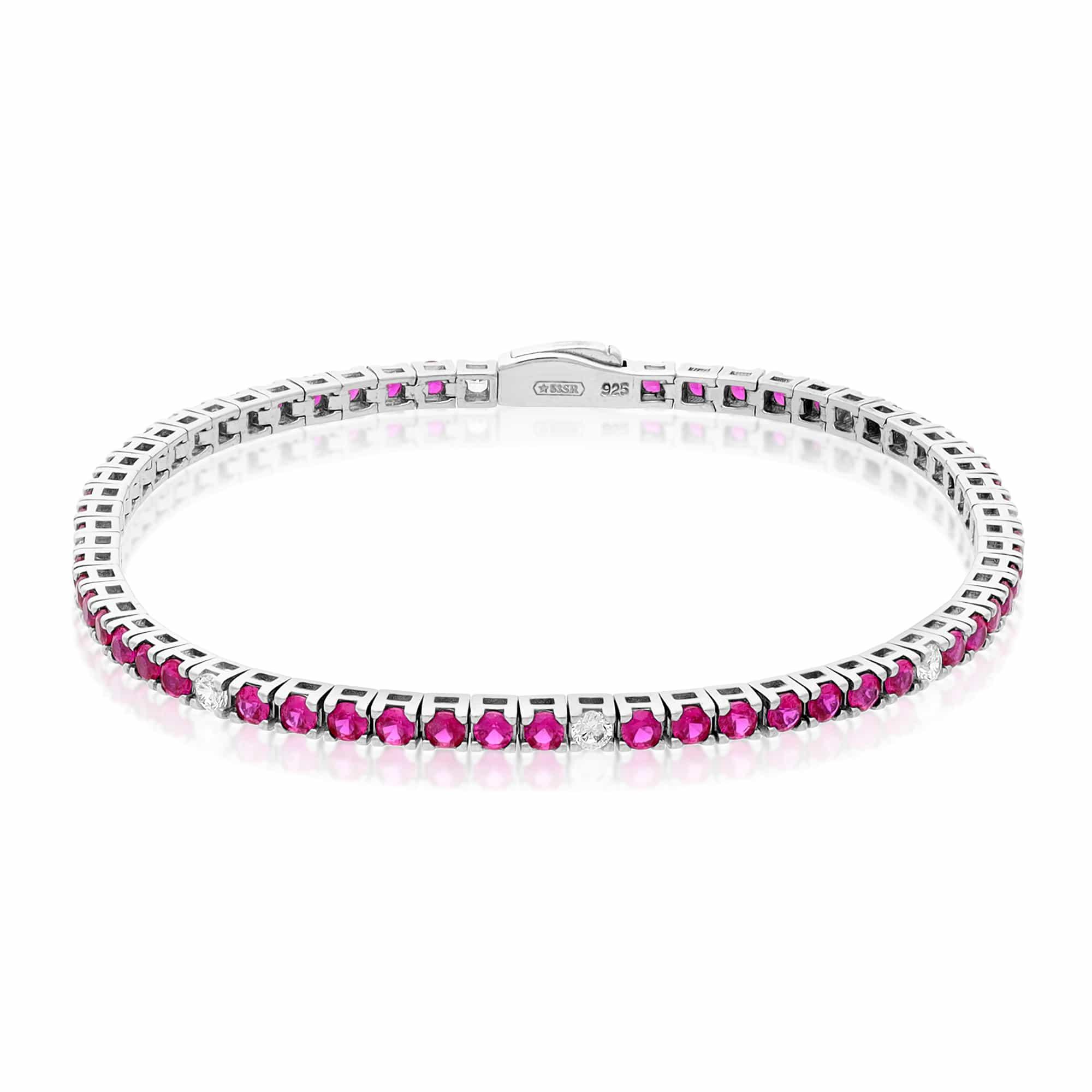 BRACCIALE TENNIS IN ARGENTO RODIATO 925 CON ZIRCONI FUCSIA E BIANCHI 2,5 MM MISURA 19 CM - LUXURY MILANO