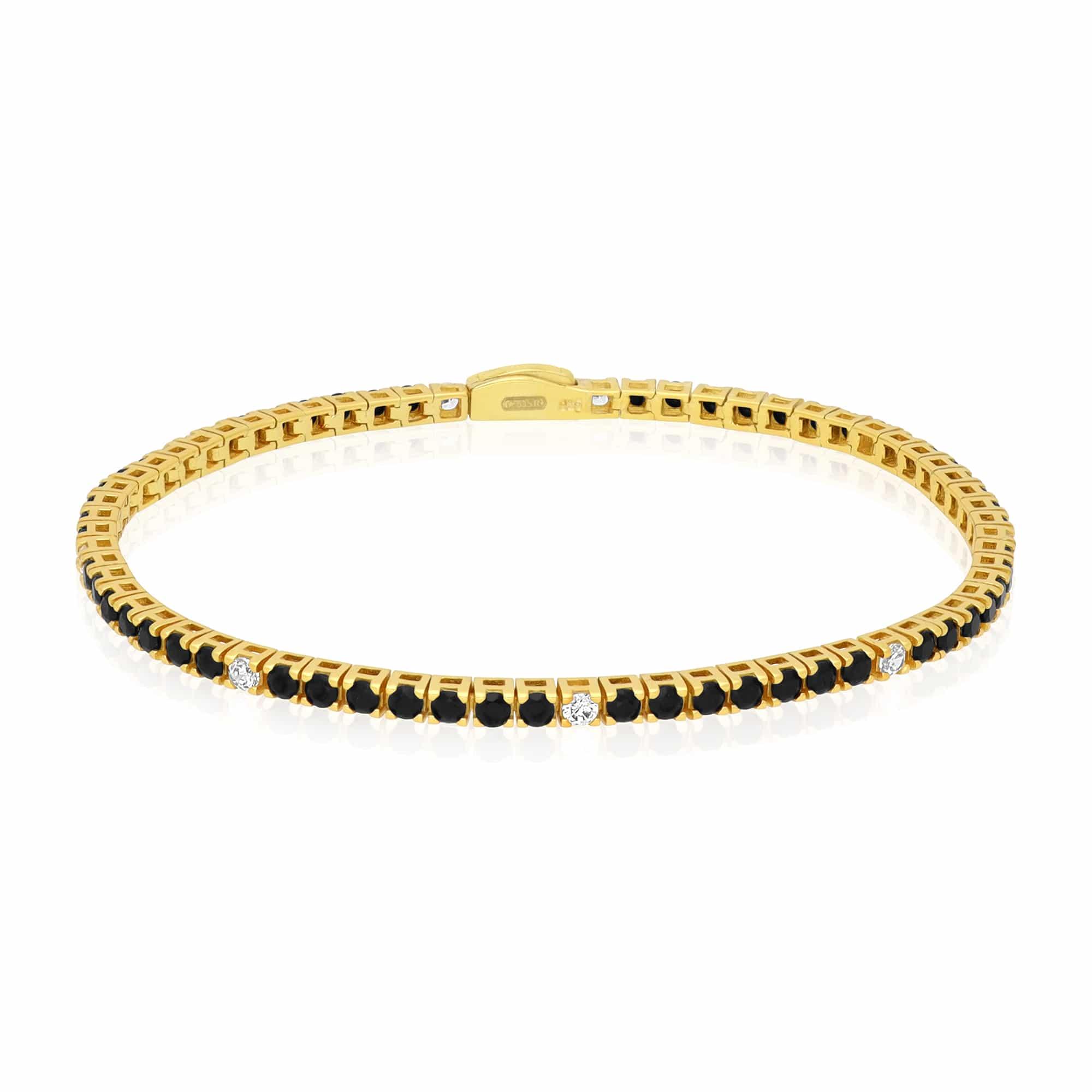 BRACCIALE TENNIS IN ARGENTO DORATO 925 CON ZIRCONI NERI E BIANCHI 2,5 MM MISURA 20,5 CM - LUXURY MILANO