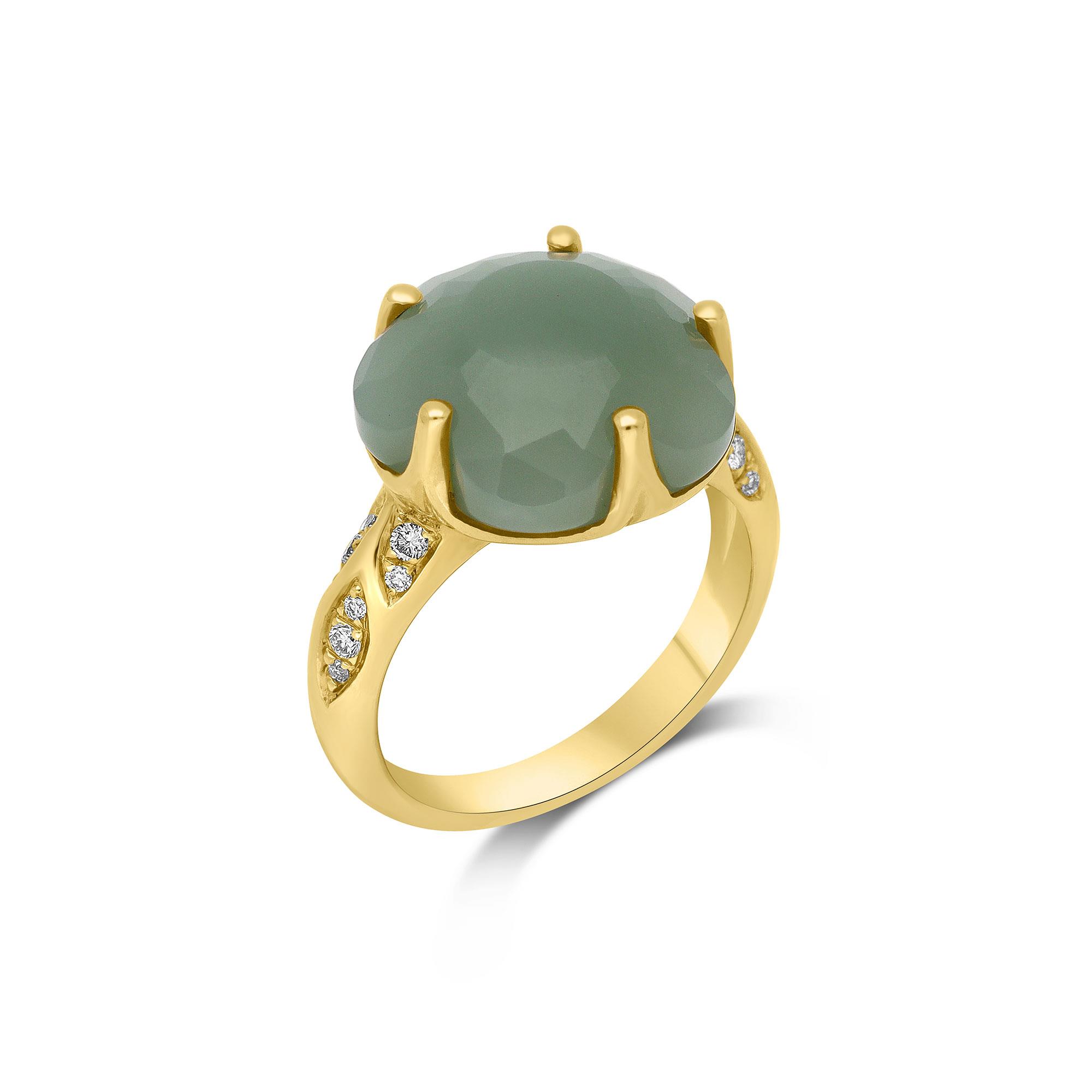 Bon Ton ring in yellow gold with jade and diamonds - PASQUALE BRUNI