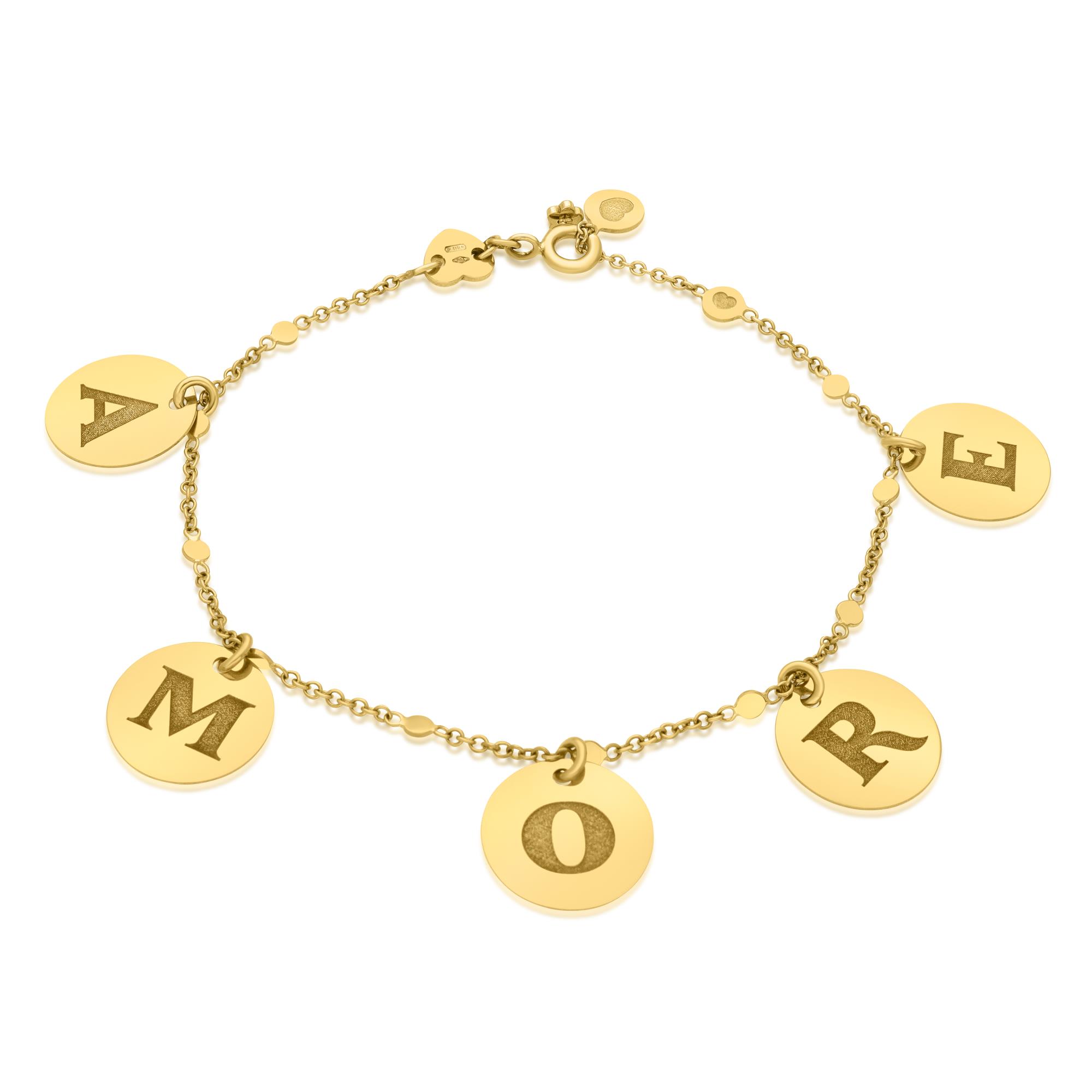 Pulsera Amore en oro amarillo con charms grandes - PASQUALE BRUNI