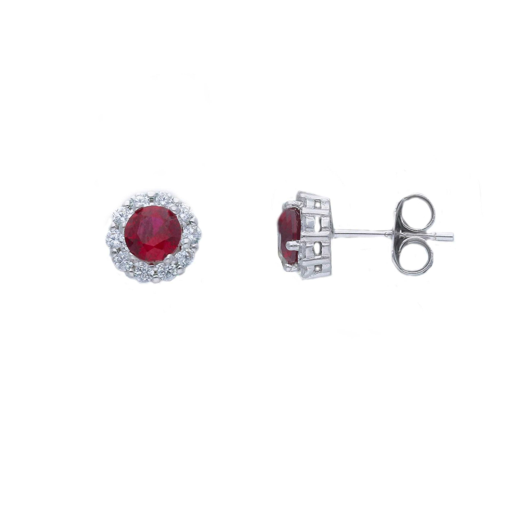 Stud earrings in silver with red zircon and white zircons ORO&CO 925 - ORO&CO 925